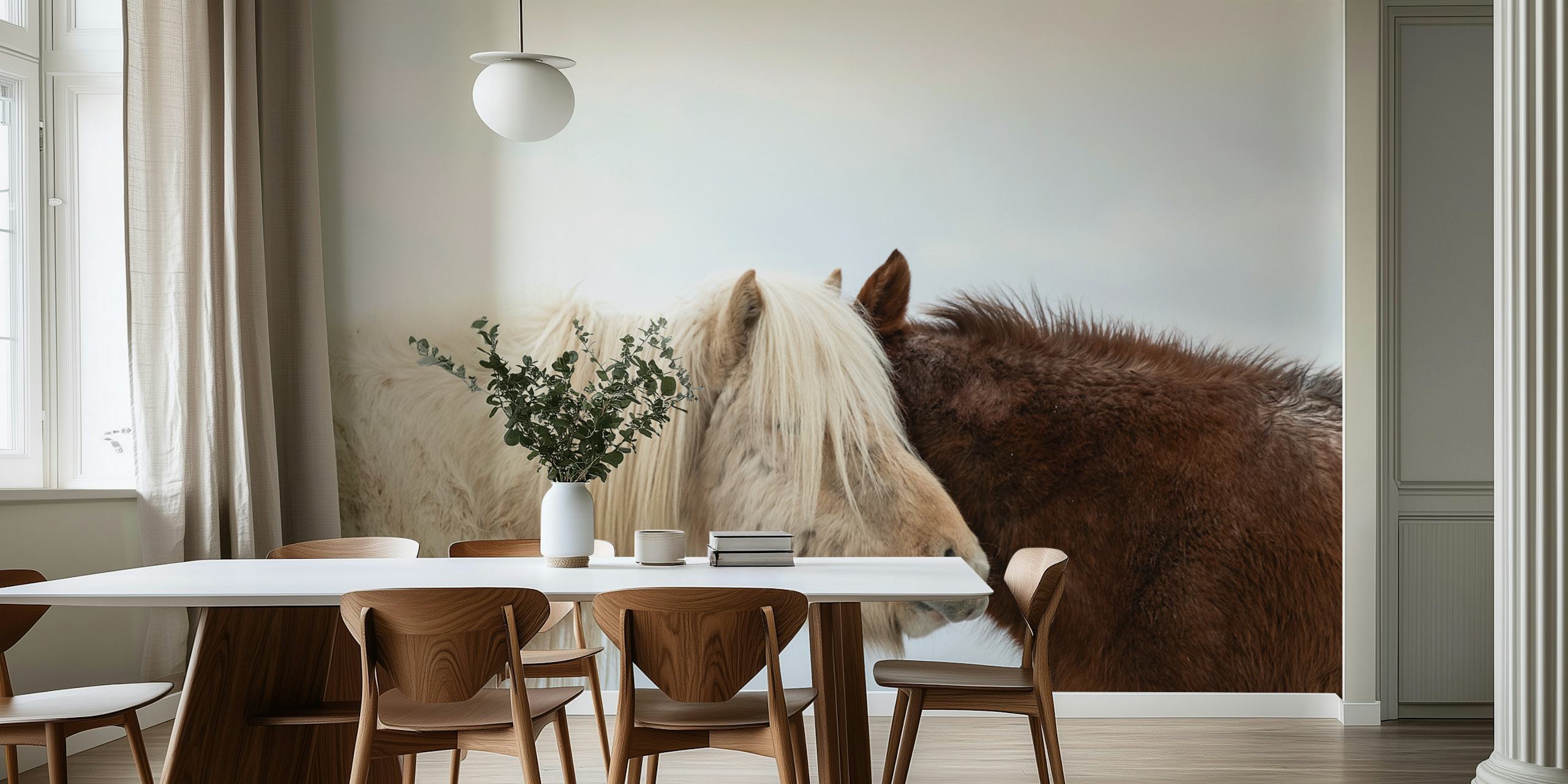 Majestic horses wallpaper in a cozy room