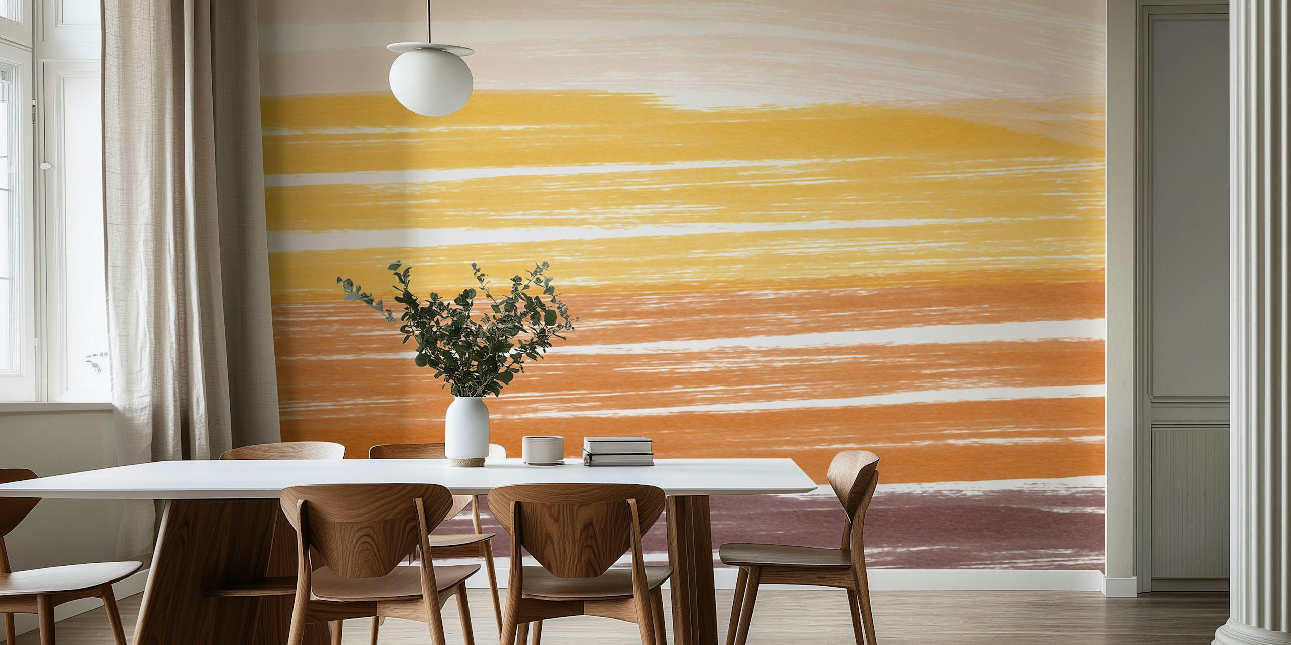Abstract brush stroke wallpaper in warm yellow, brown, and white tones