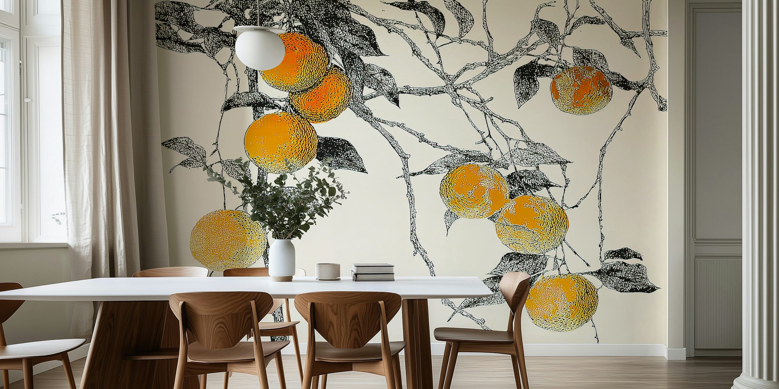 Design de papier peint Citrus Orchard dans une pièce