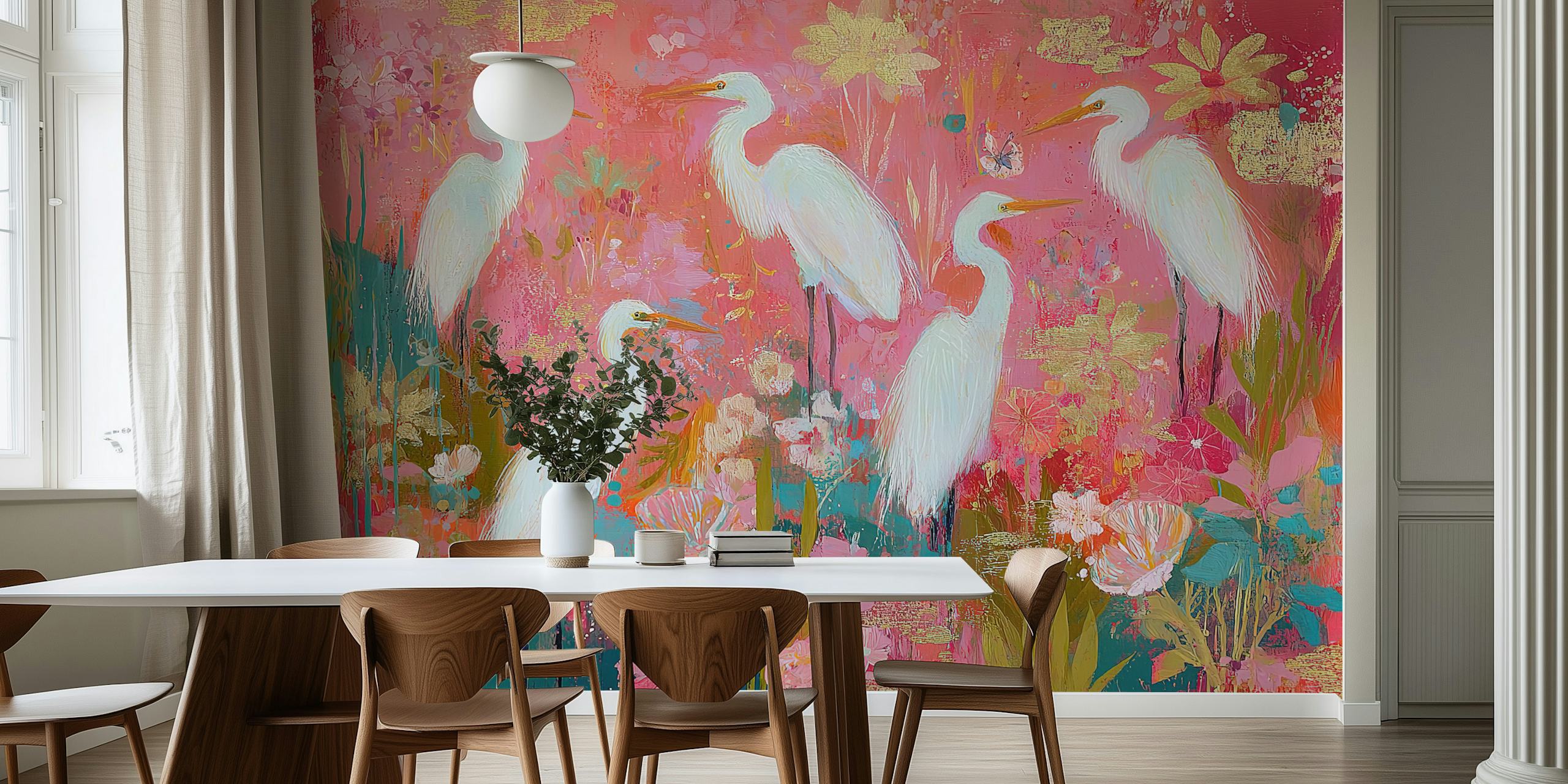 Colorful Heron Bliss wallpaper in a room