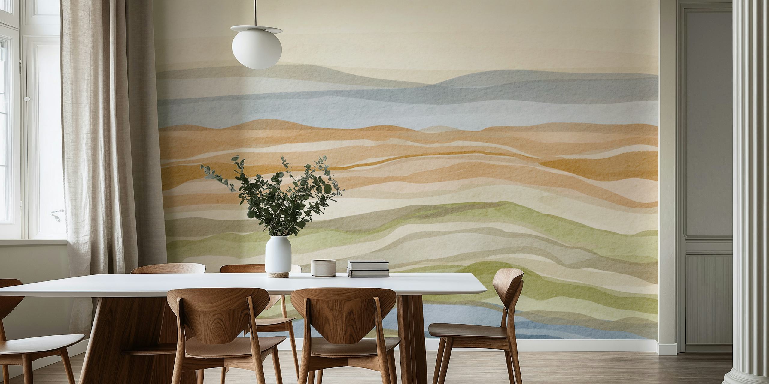 Papel de parede Nature-Inspired Wavescape em um quarto