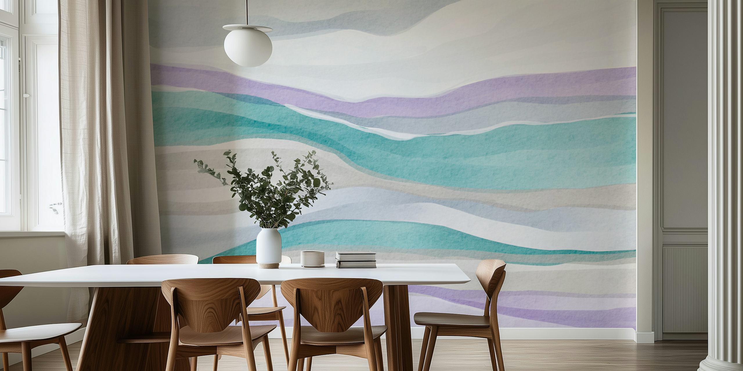 Gentle Oceanic Stripes wallpaper in a room
