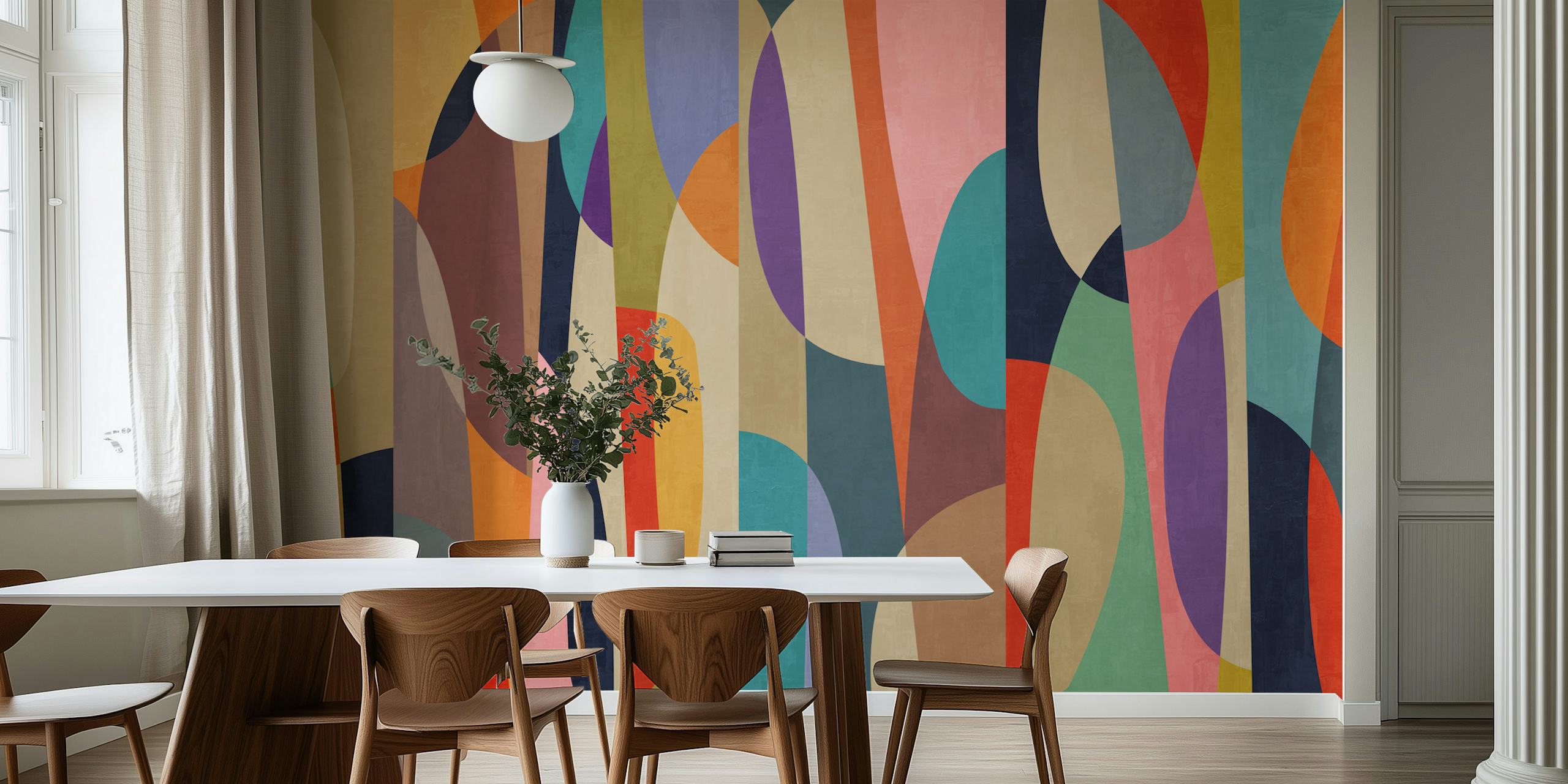 Multicolor Geometric Forms-behang in een kamer