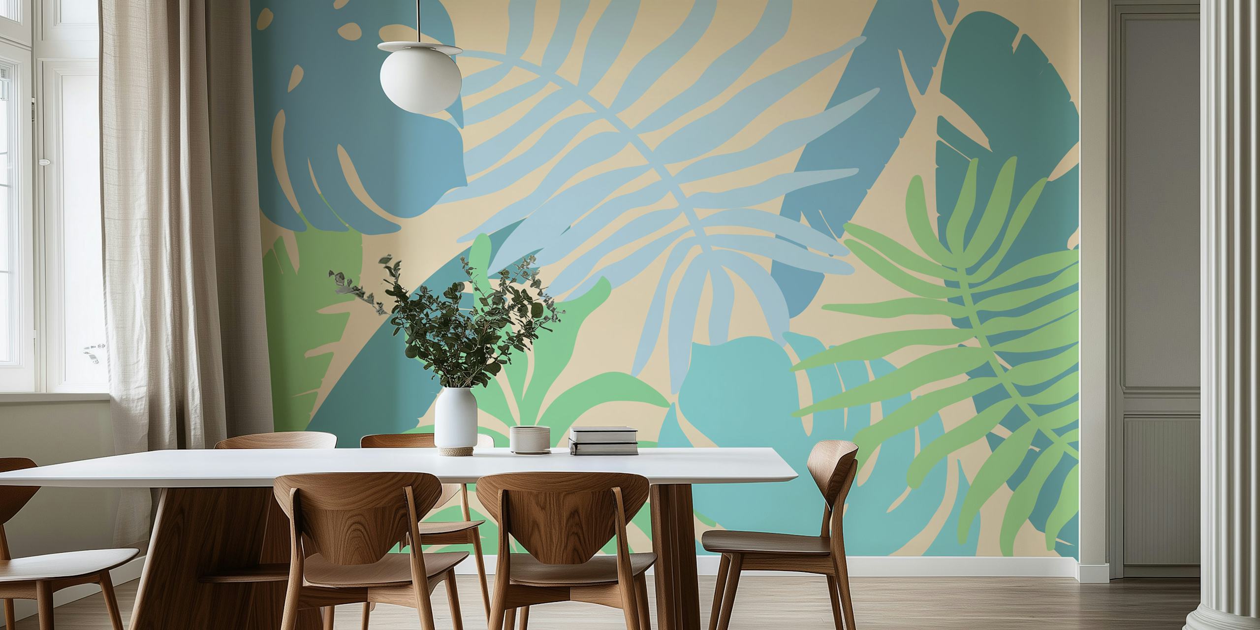 Calming leaf retreat wallpaper in a room