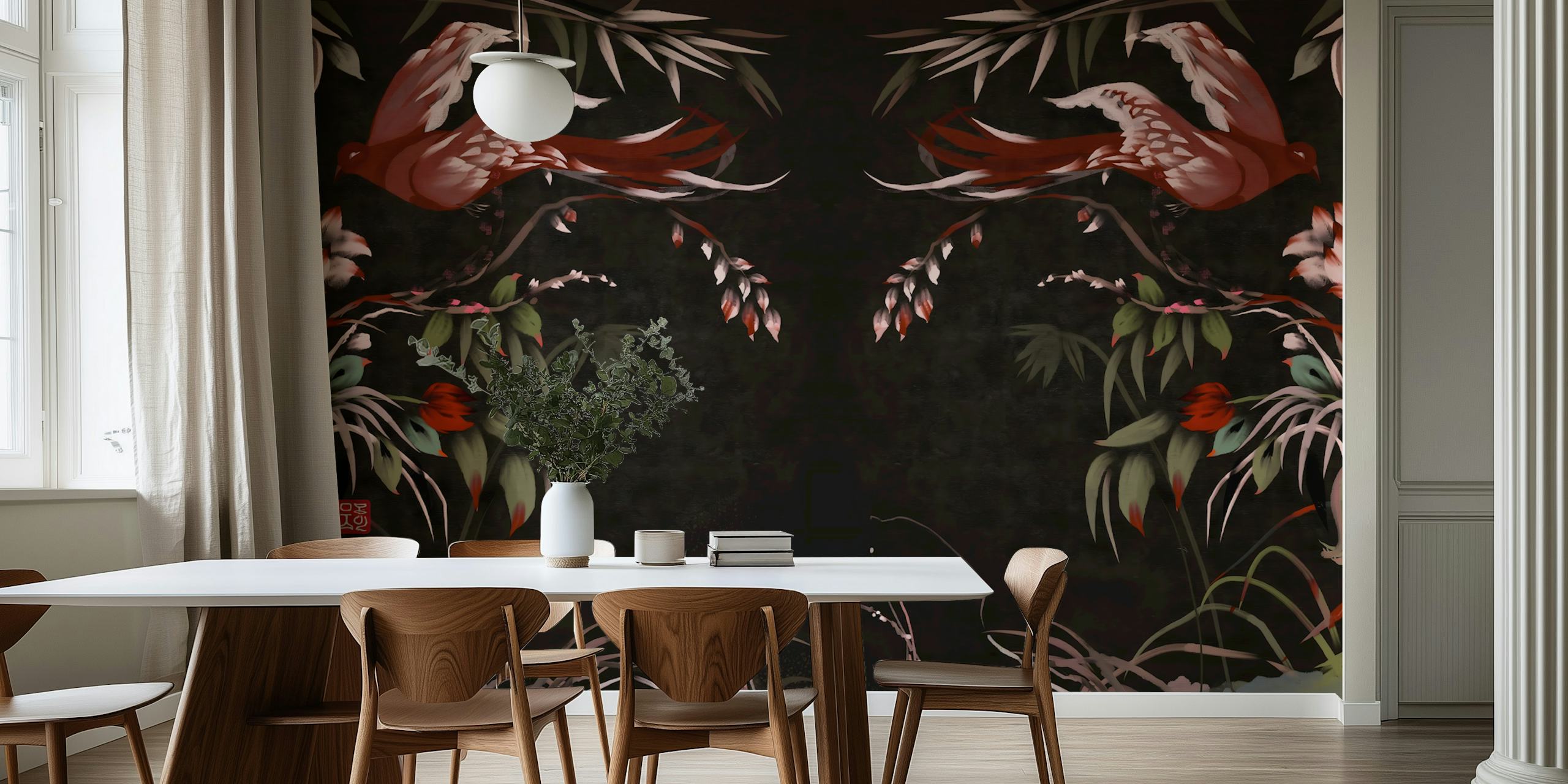 Heavenly Garden Birds wallpaper in a room