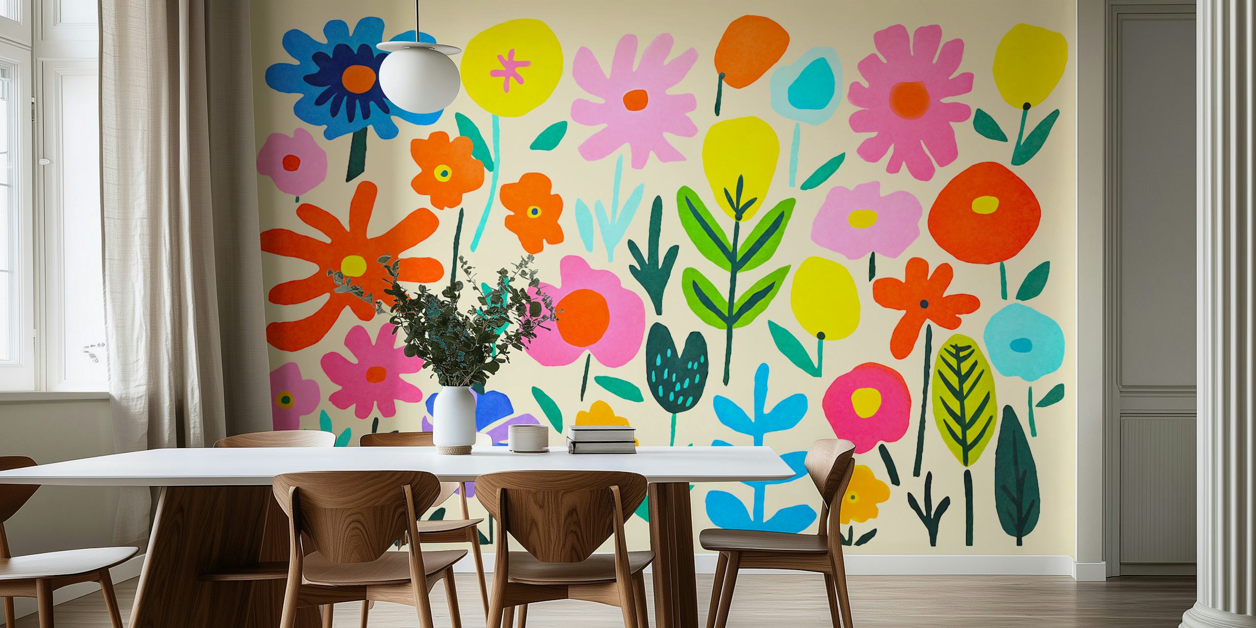 Joyful Flower Matisse Inspired Meadow i ett färgglatt rum