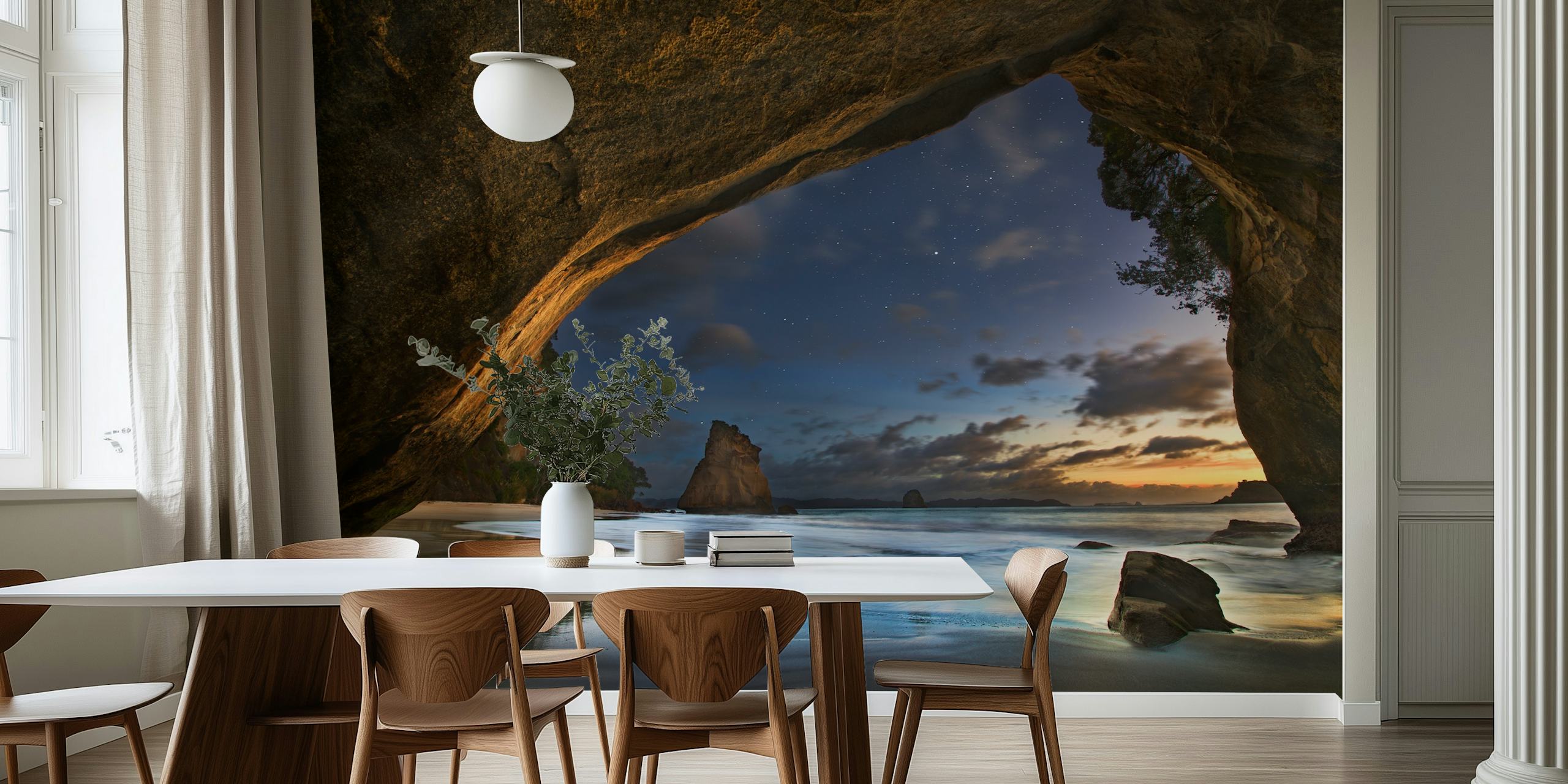 Cathedral Cove behang in een kamer