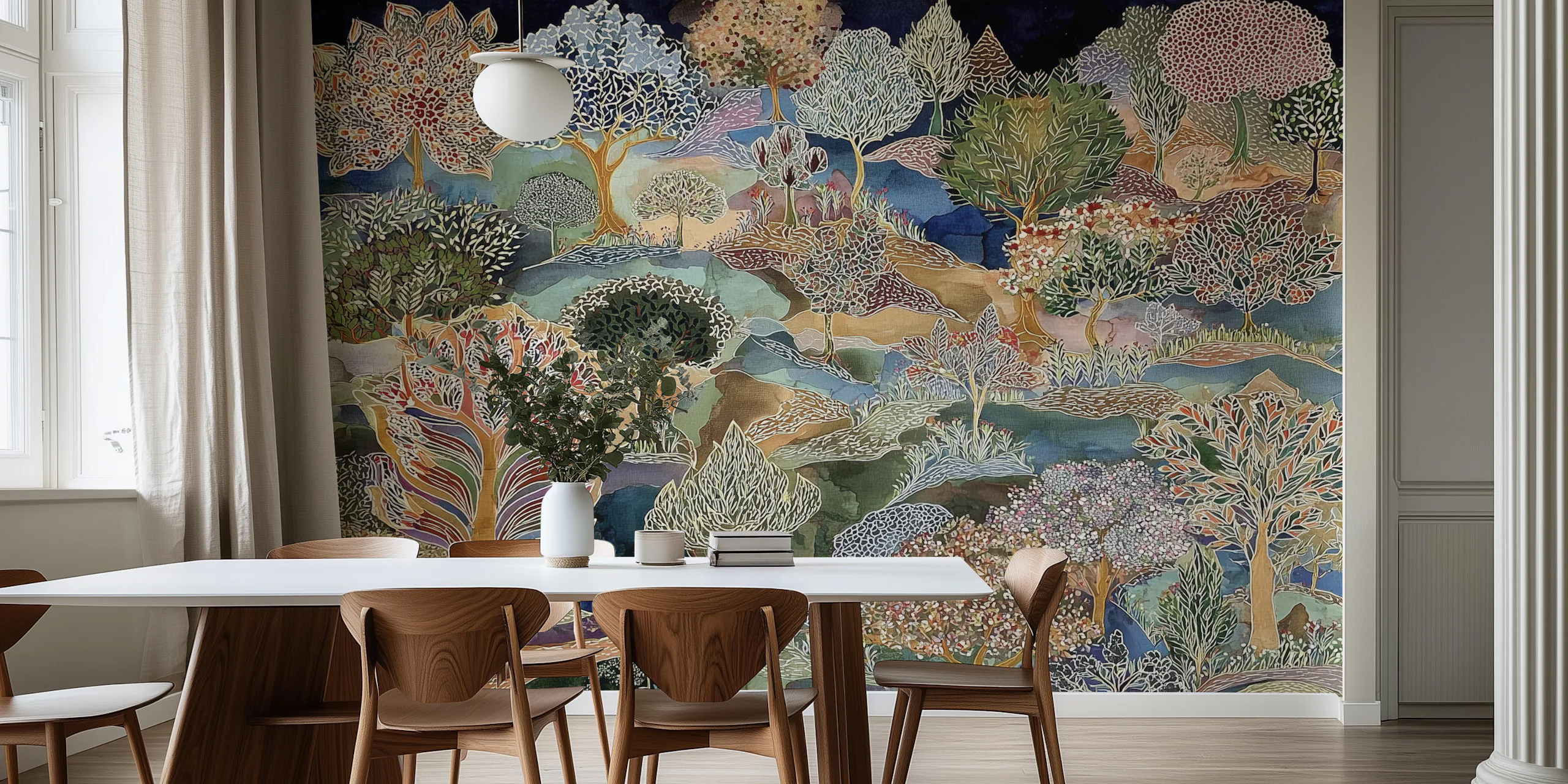 Colorful Whimsical Forest Mural Wallpaper
