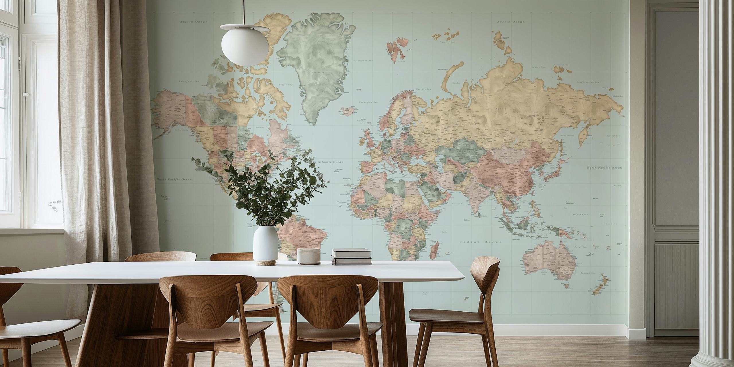 High detail world map tapet i et rom