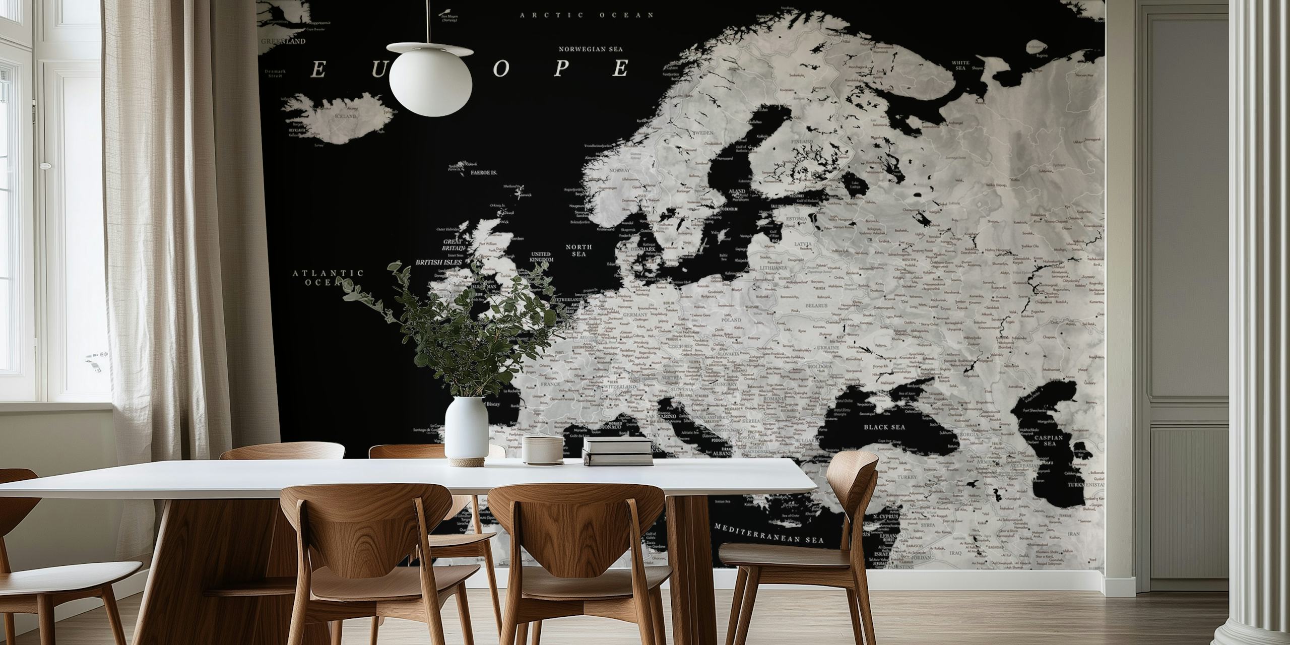 Carta da parati dettagliata Europe map Eban in una stanza