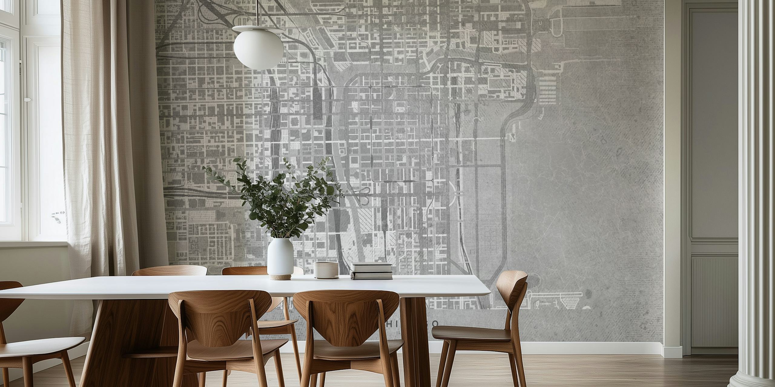 Vintage grayscale map of Chicago τοίχου για τους λάτρεις της ιστορίας και της αρχιτεκτονικής