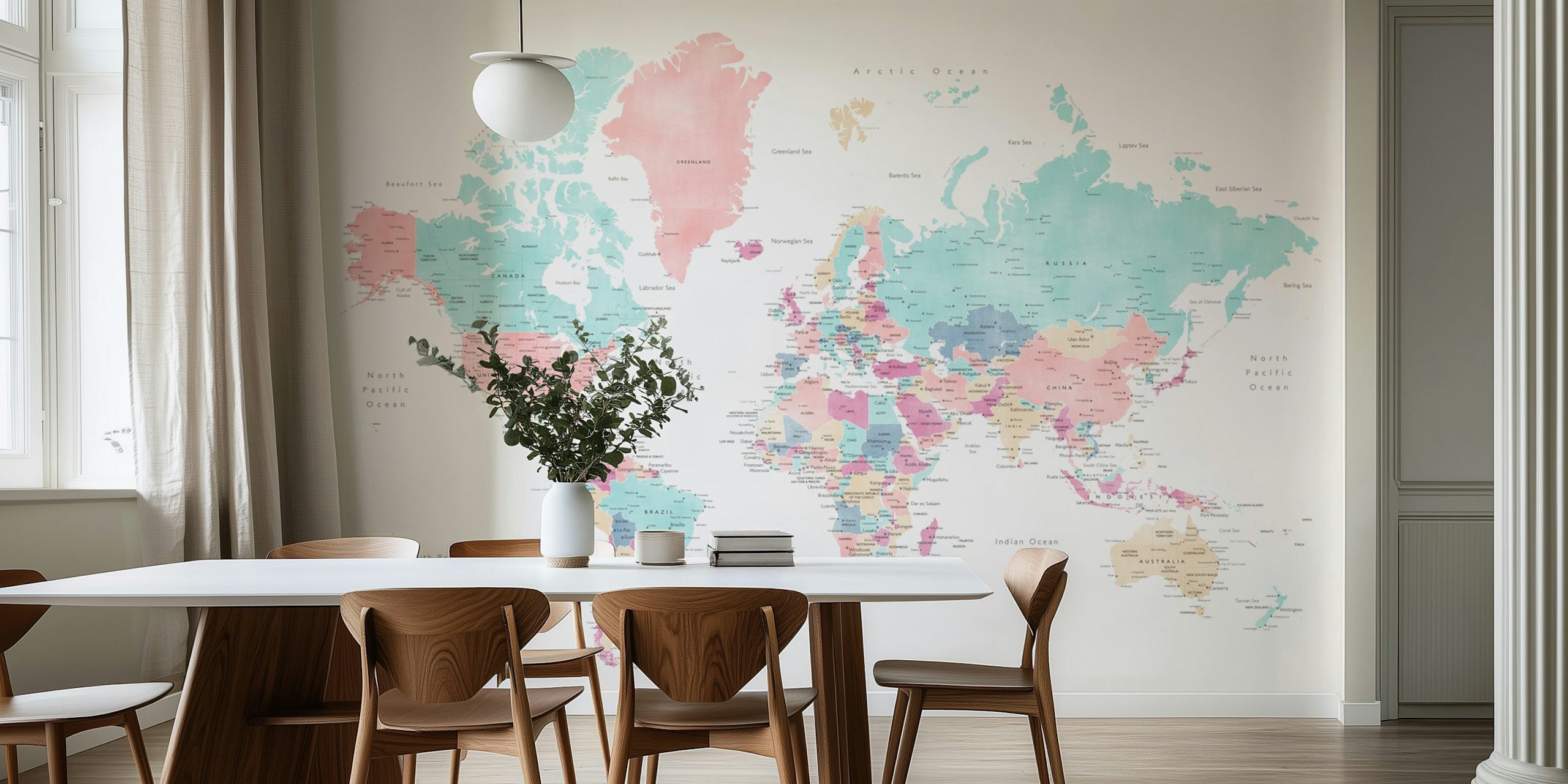 World map with cities papel de parede em um quarto