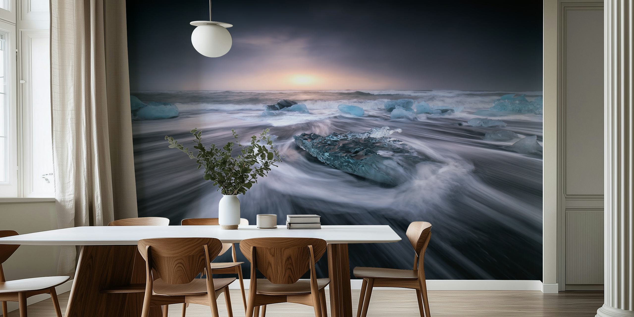 Sun, sea, and ice wallpaper in a room