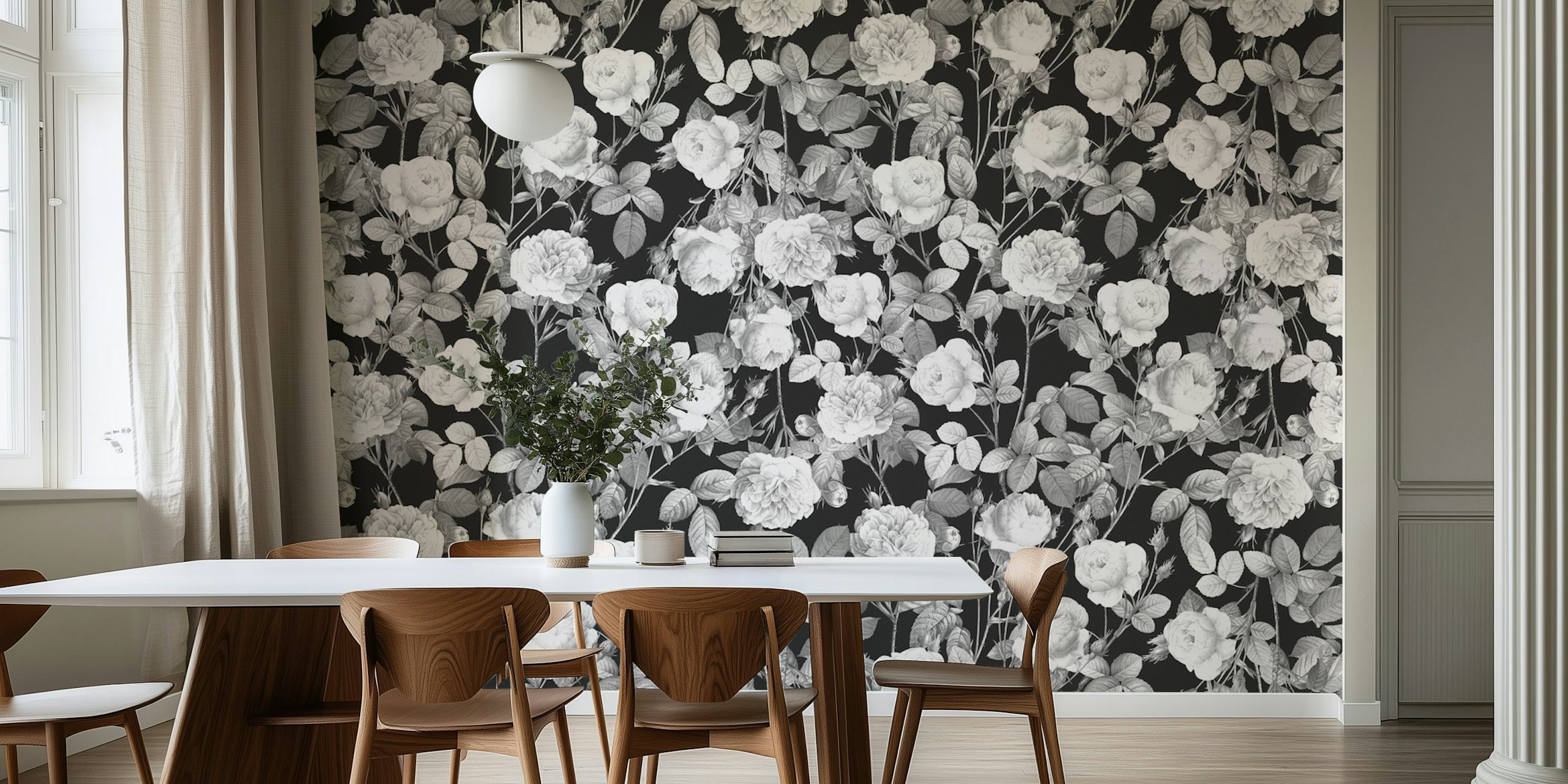 Stunning wallpaper showcasing white roses against a black background