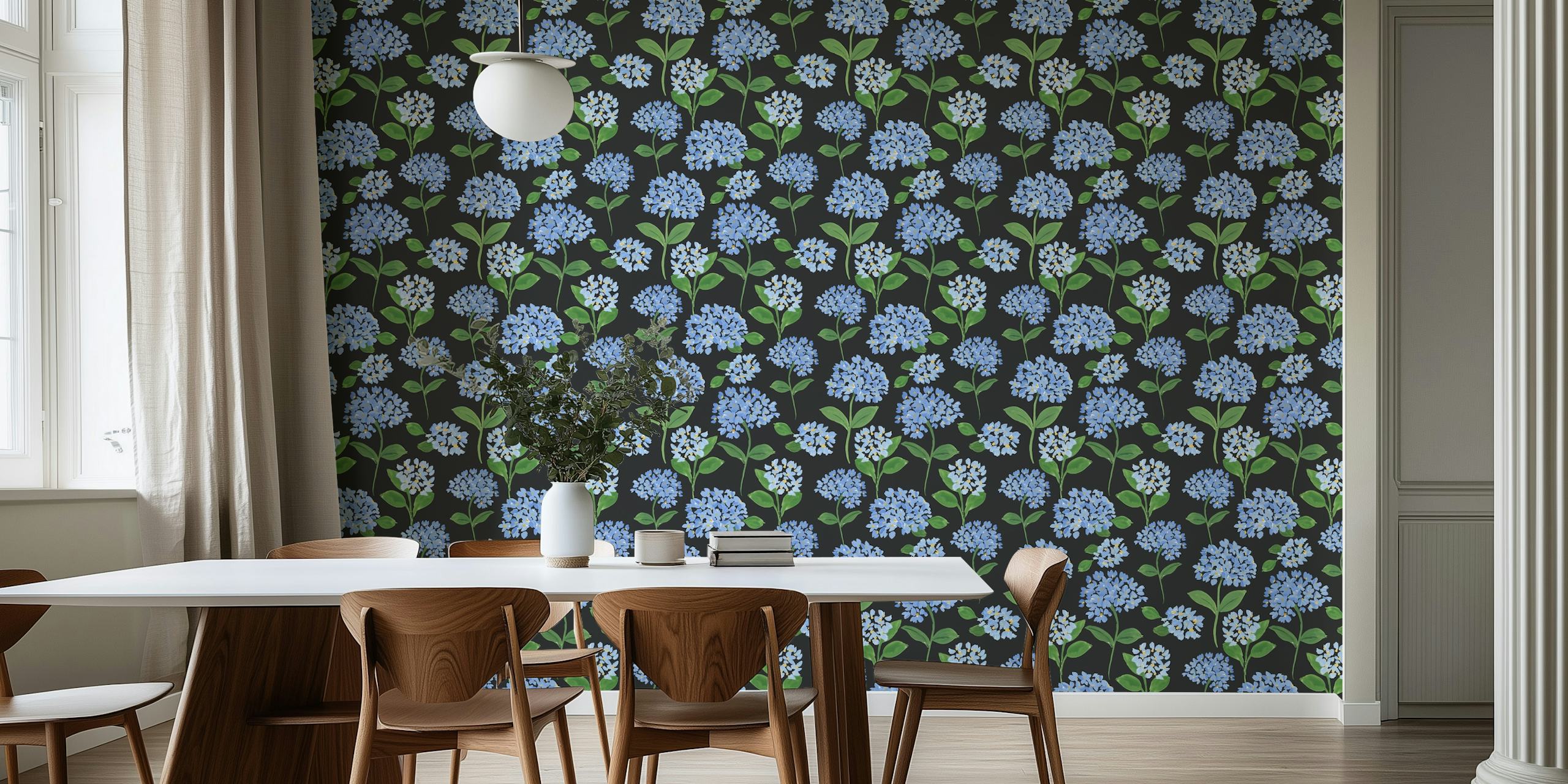 Hydrangea pattern wallpaper in einem Raum