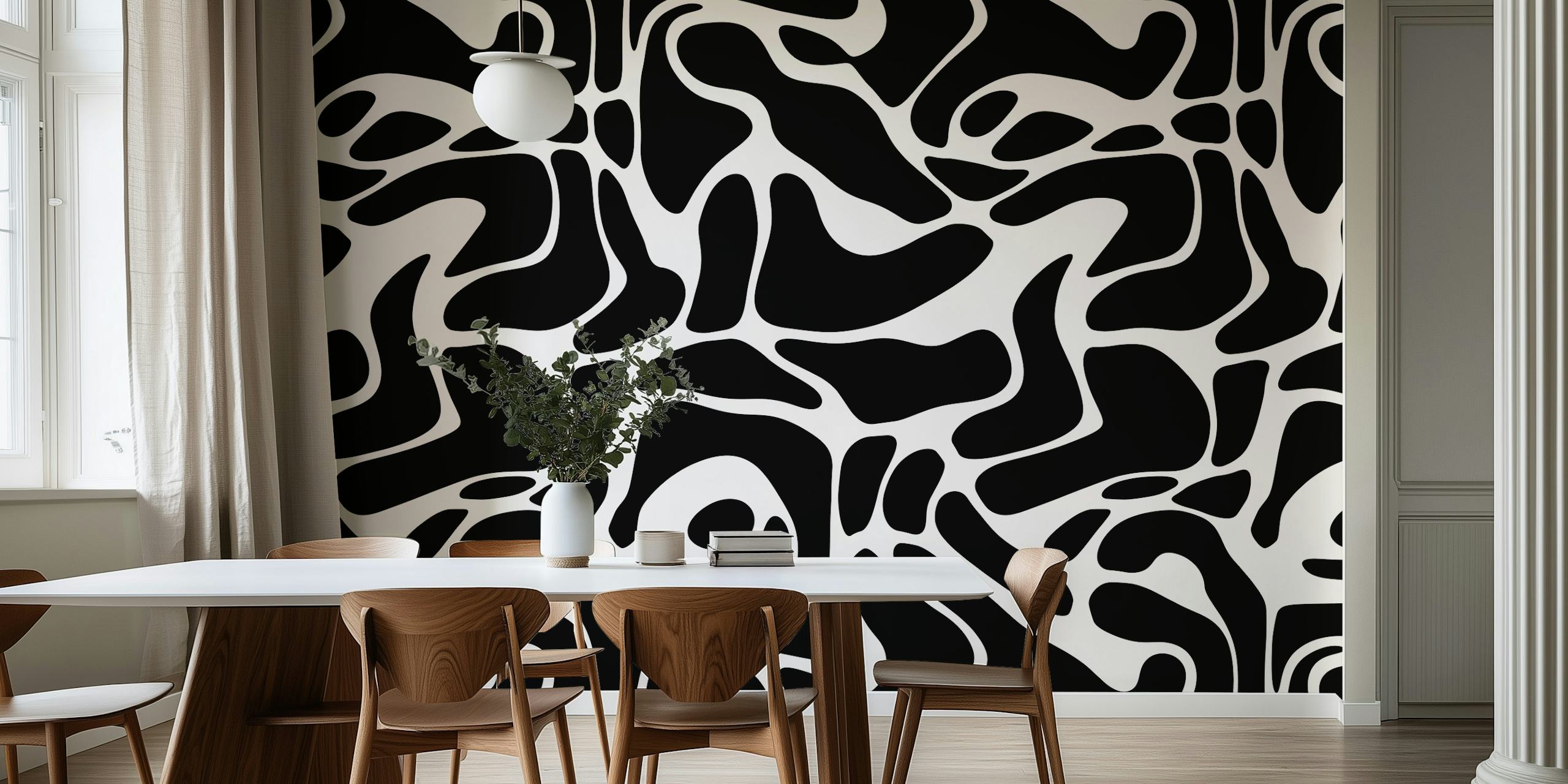 Abstract shapes in black and white wallpaper design