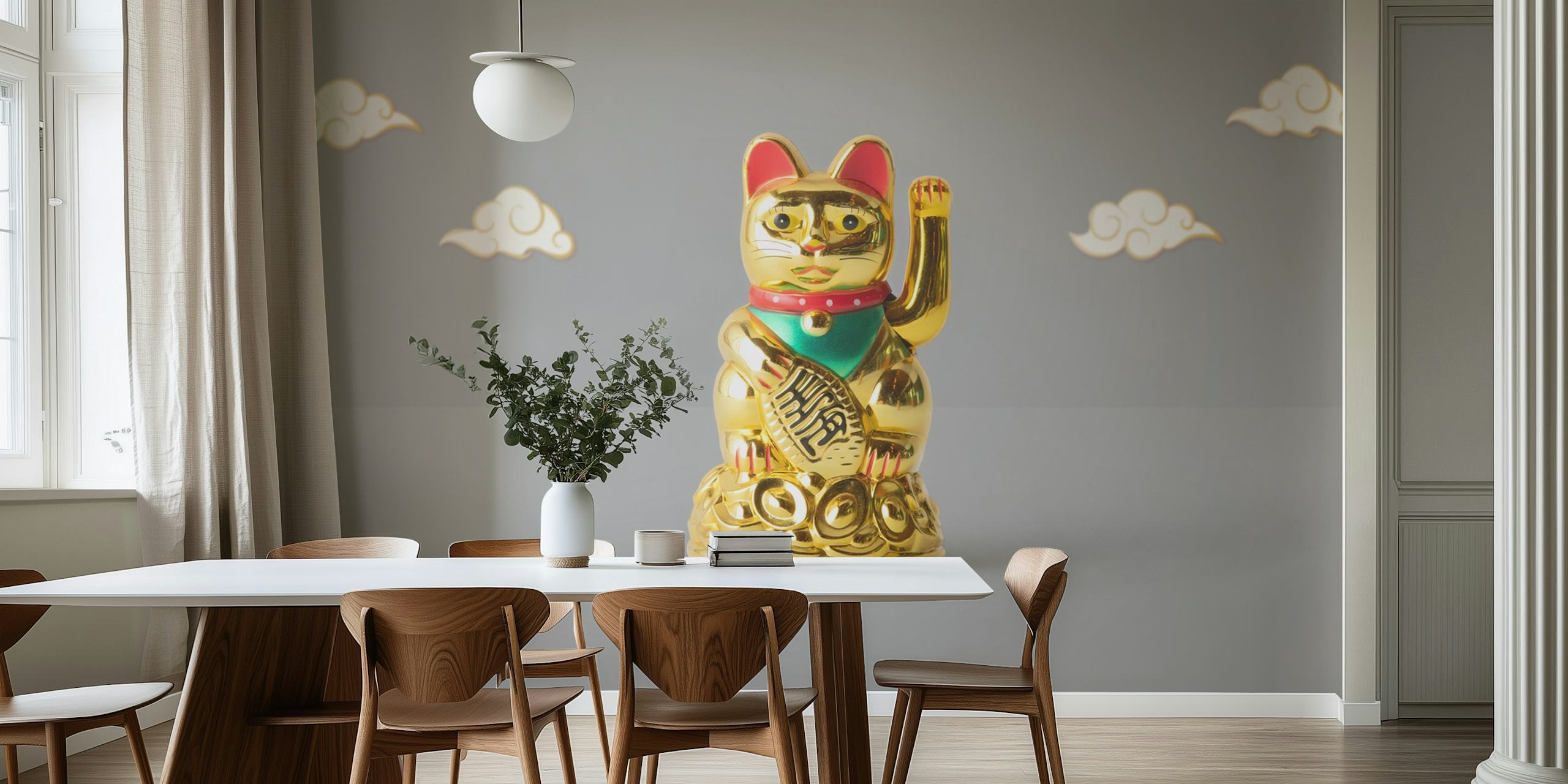 Golden cat luck wallpaper in a room