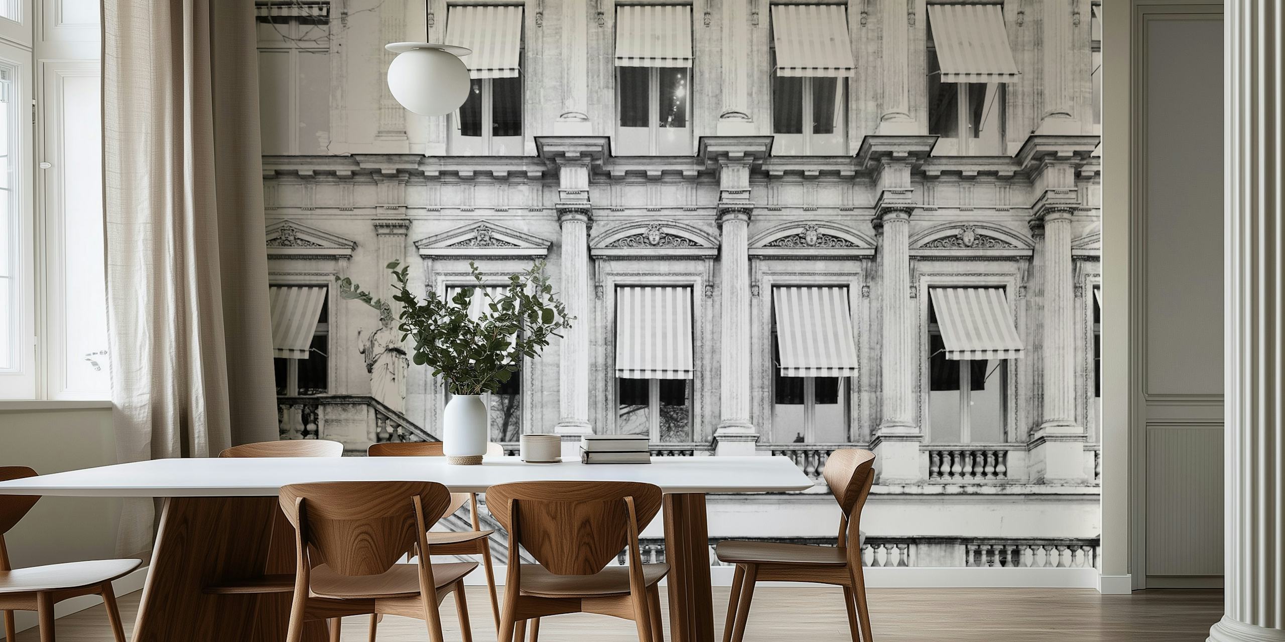 Paris black and white tapet i ett rum