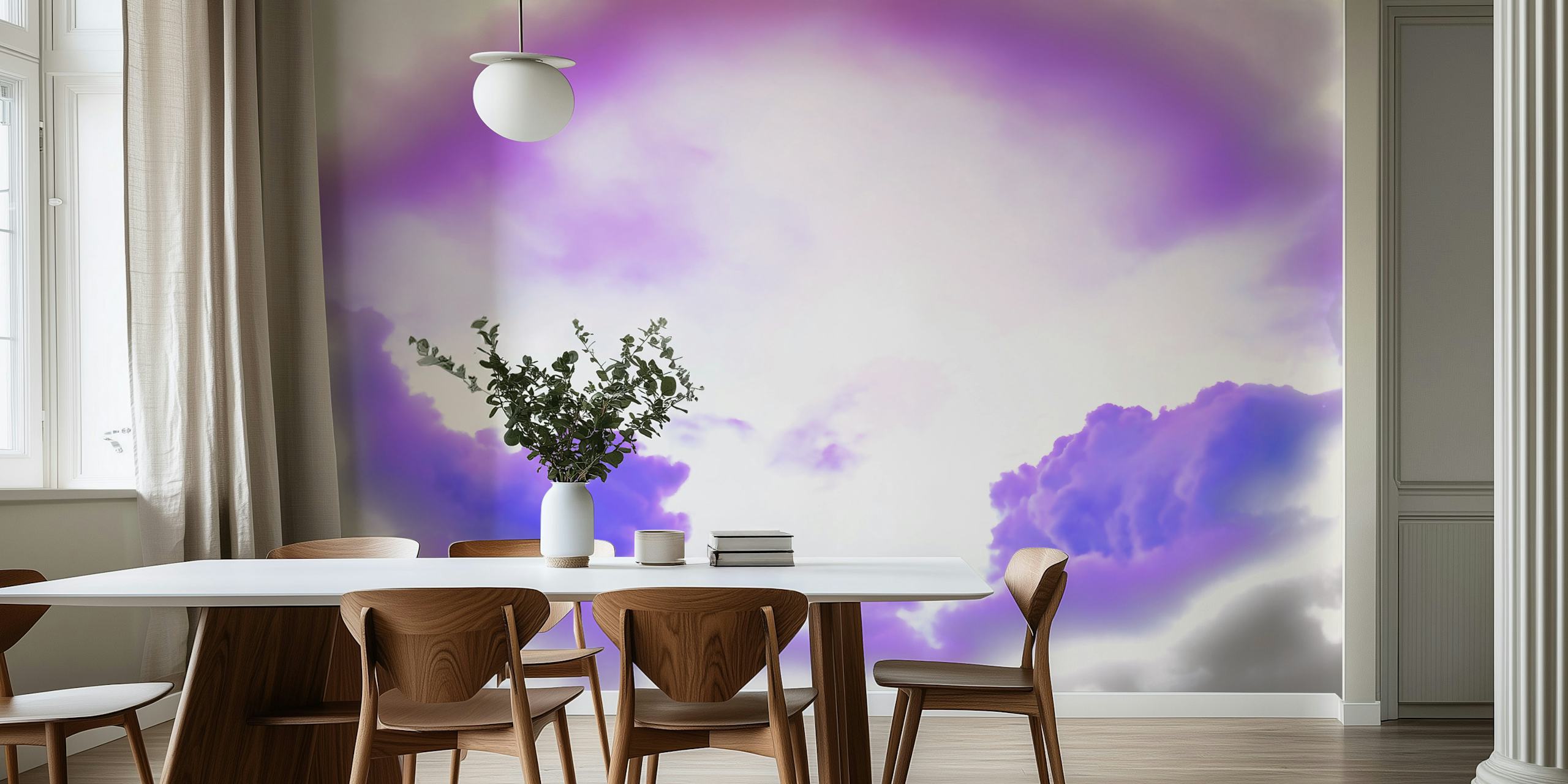 Purple clouds with white edges in a dreamlike sky wallpaper