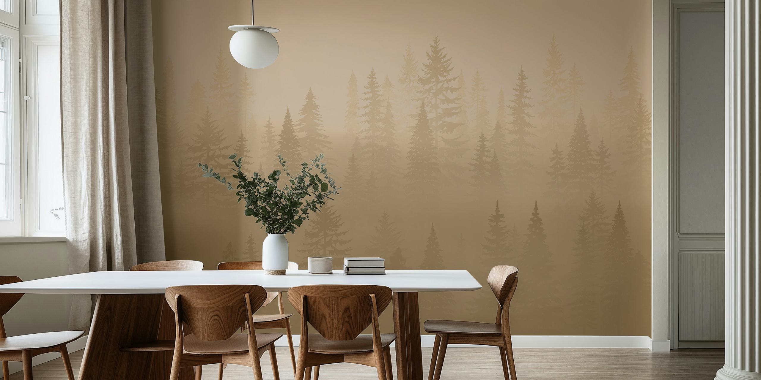 Faded forest silhouette in shades of brown wallpaper