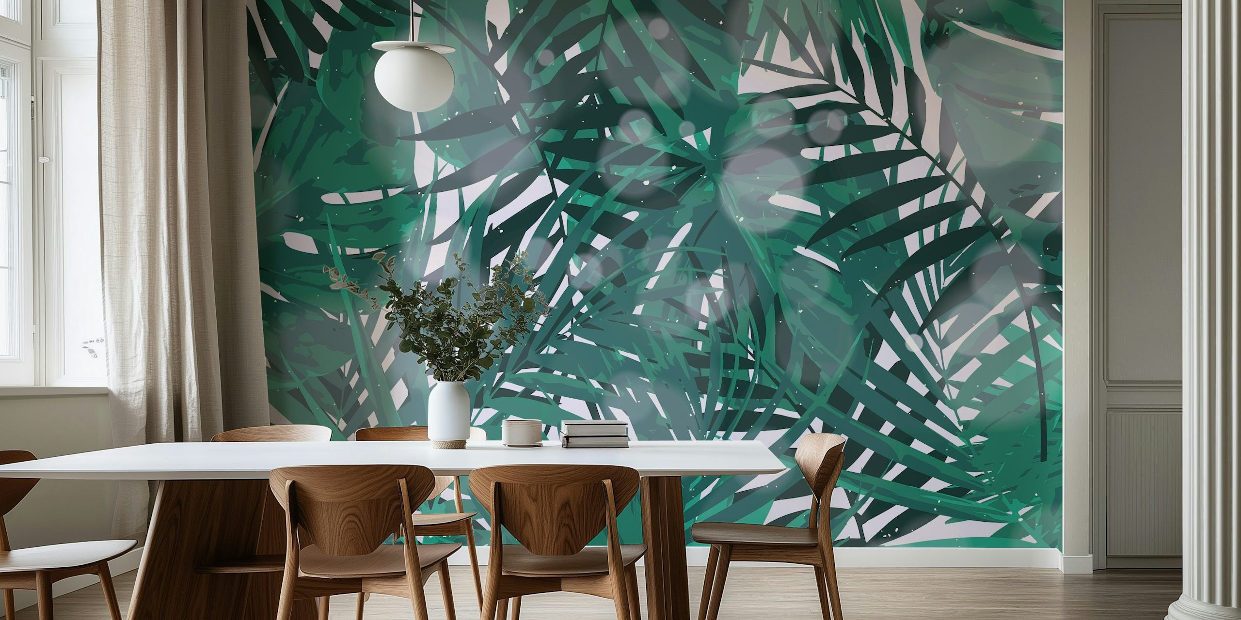 Tropical jungle wallpaper in a room