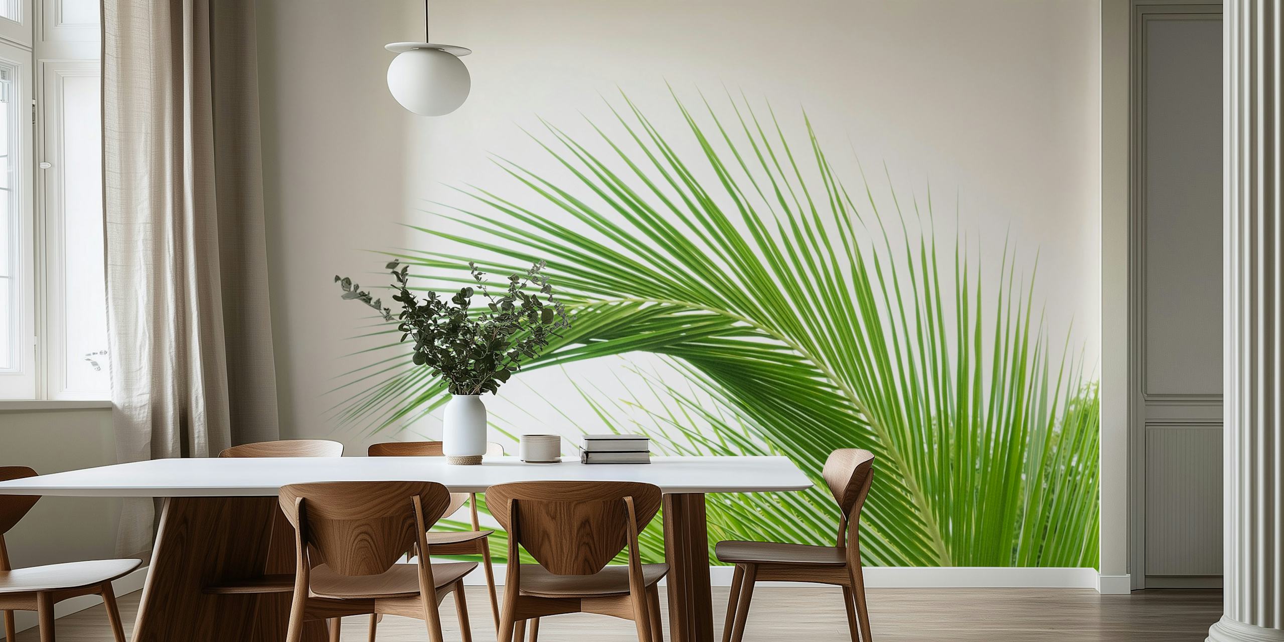 Tropical palm leaves on a clean white background wallpaper