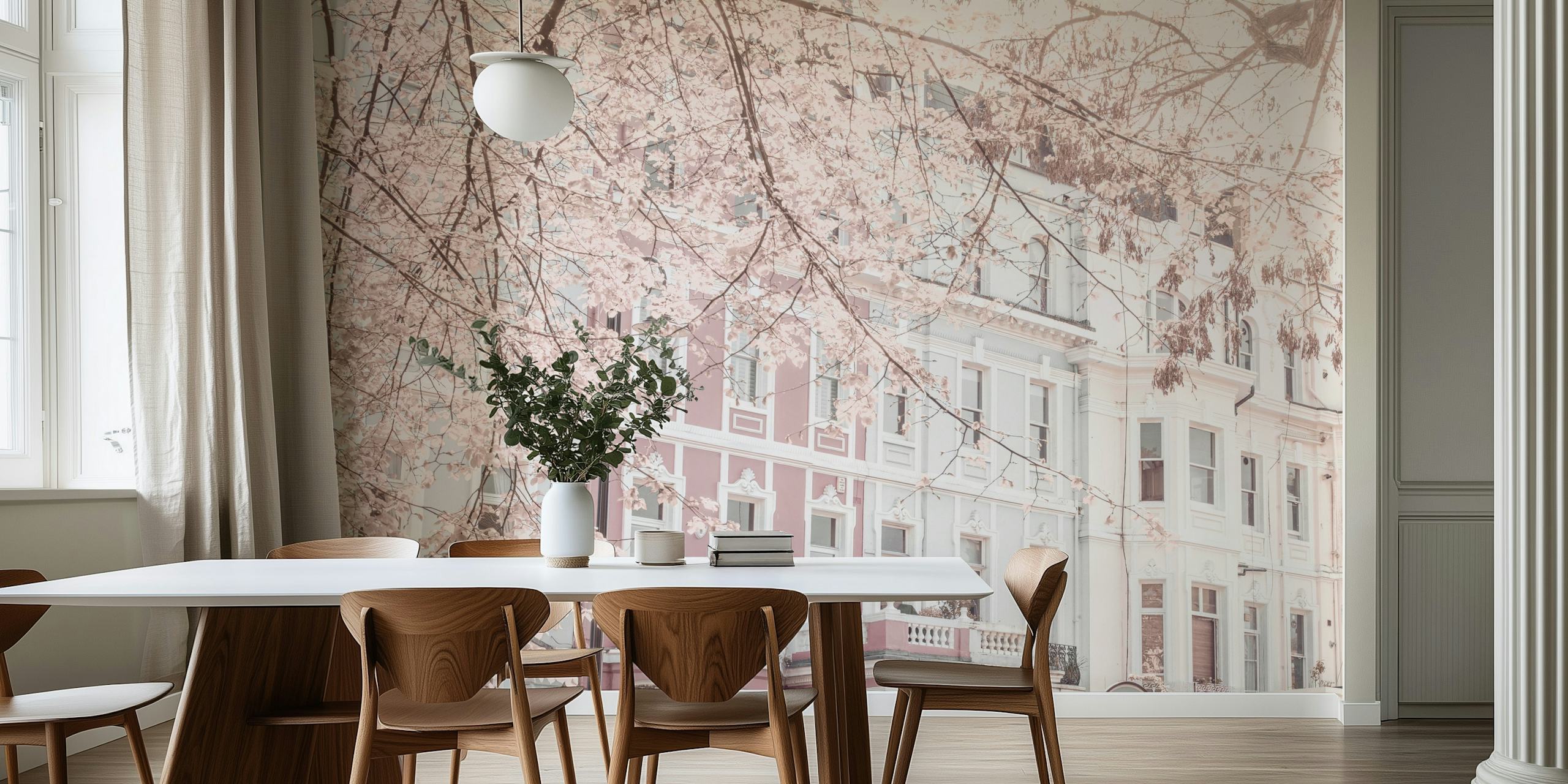 Charming Portobello Road building with blossoms wall mural