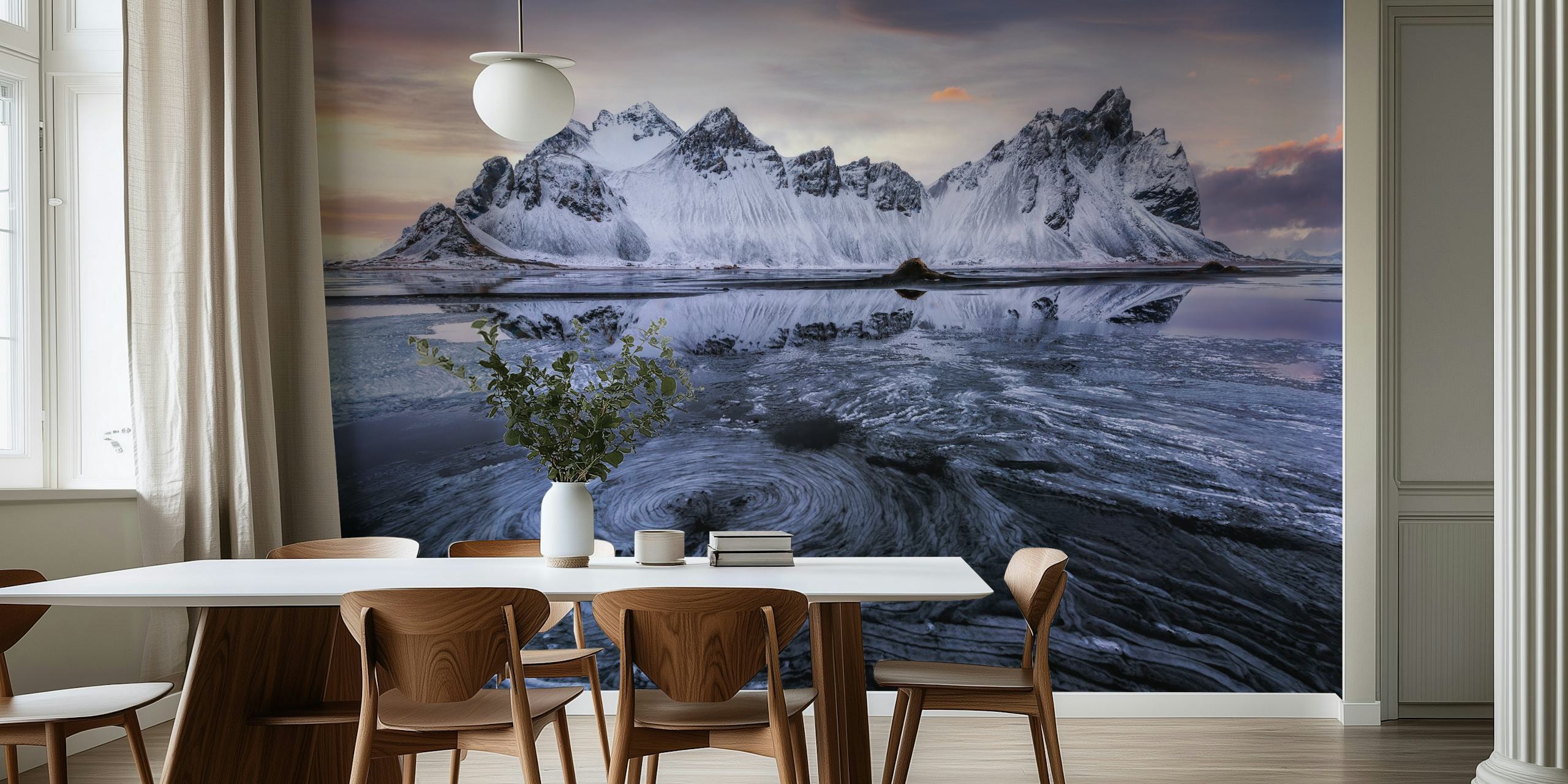 Swirling ice texture in gray and white tones wallpaper