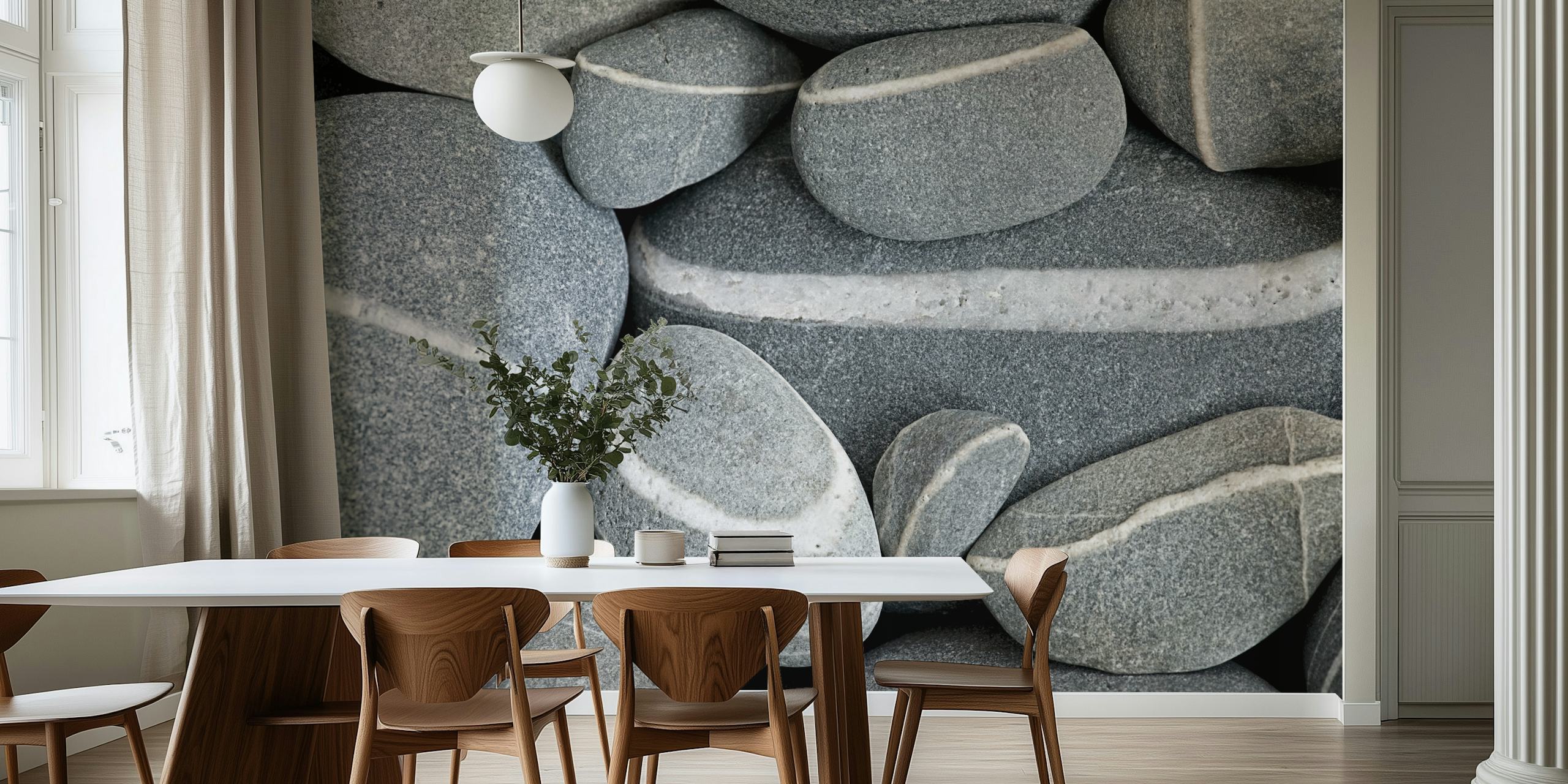 Grey pebble wallpaper with striped patterns