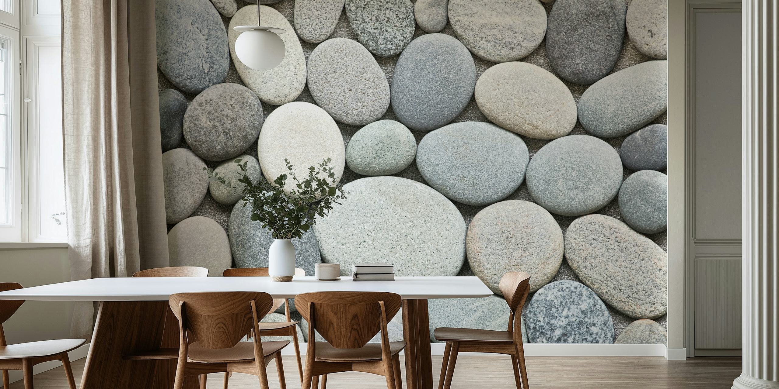 Grey pebble textured wallpaper with various stone shades.