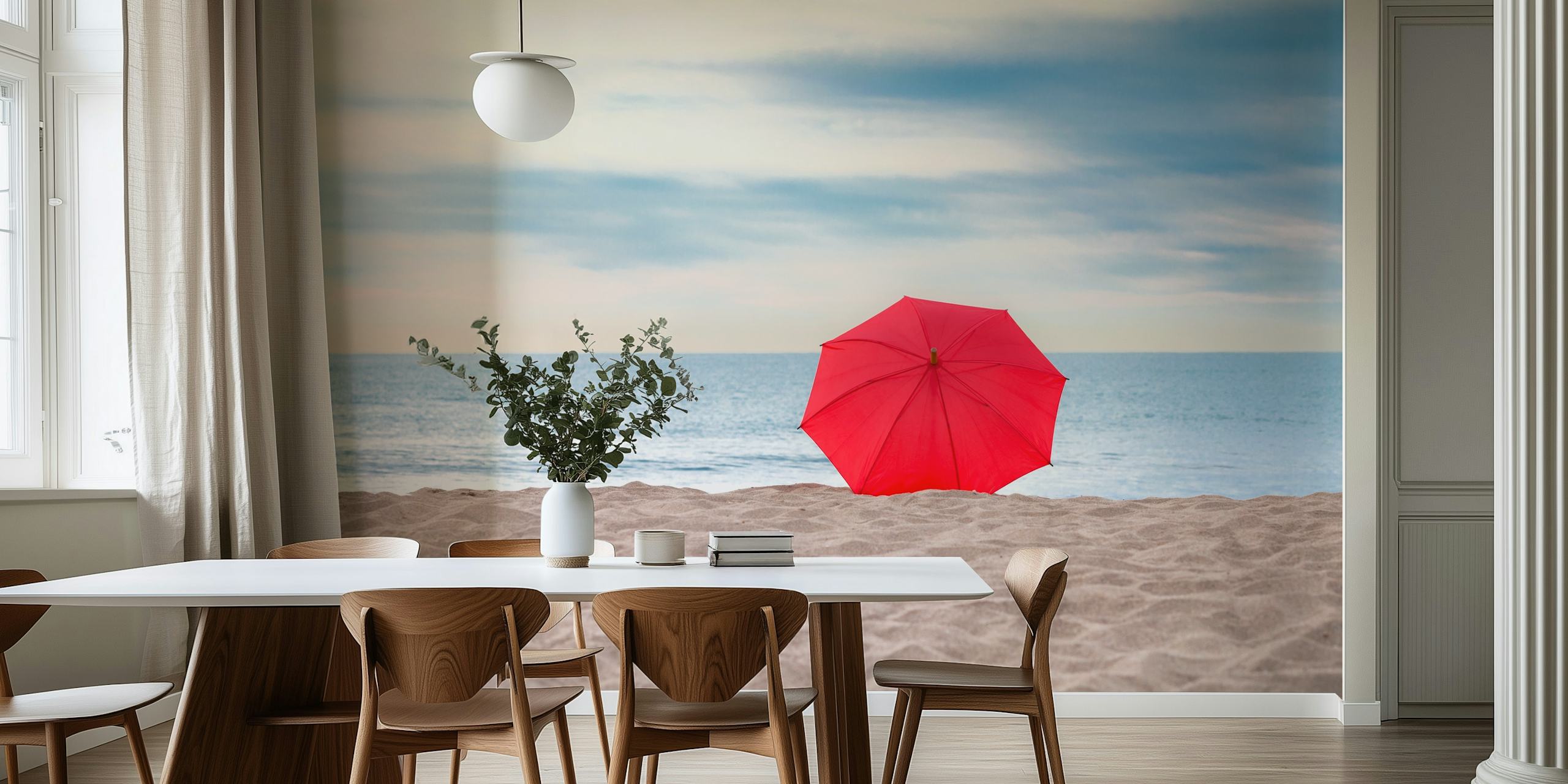 Red umbrella on a beach