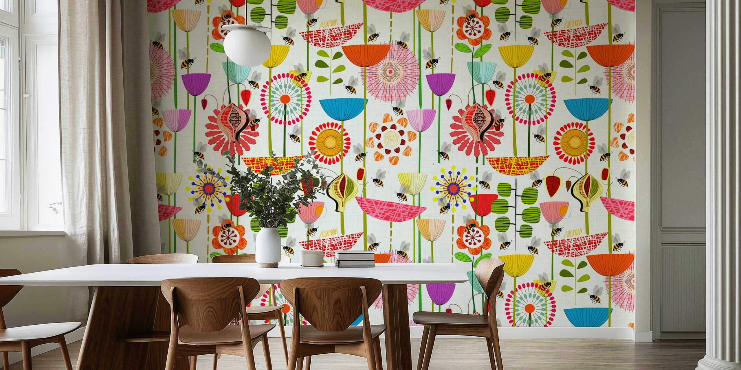 Bunte Blumen-Tapete mit Where the Bees fly