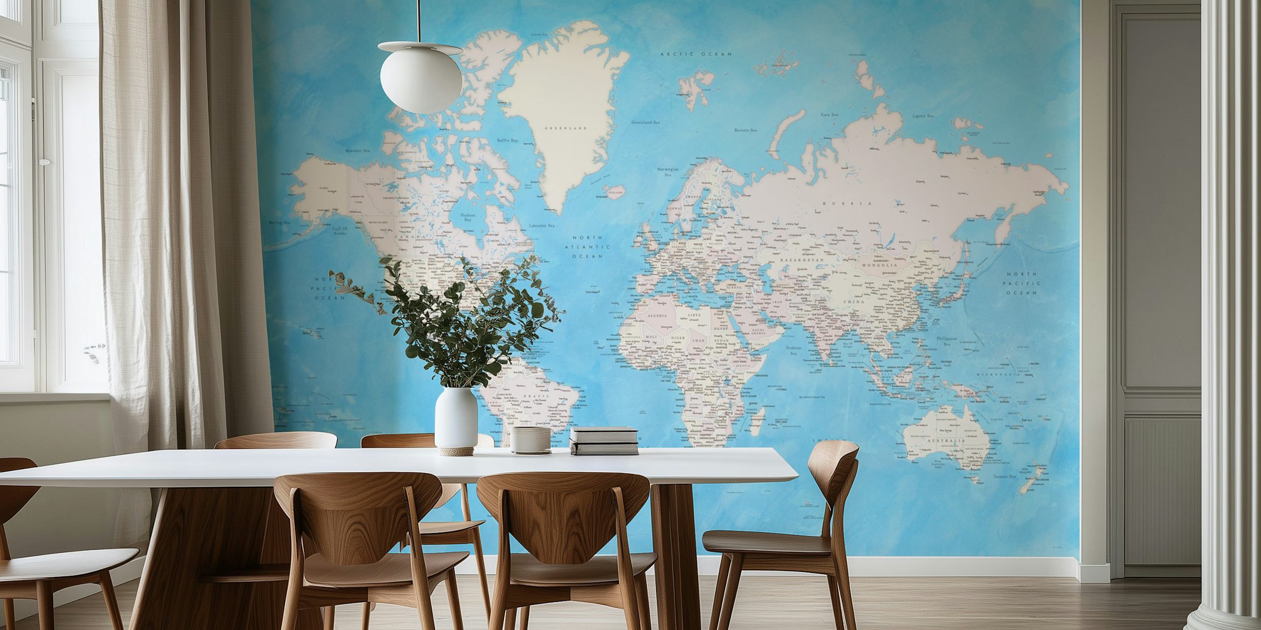 World map with blue background and labeled countries wallpaper