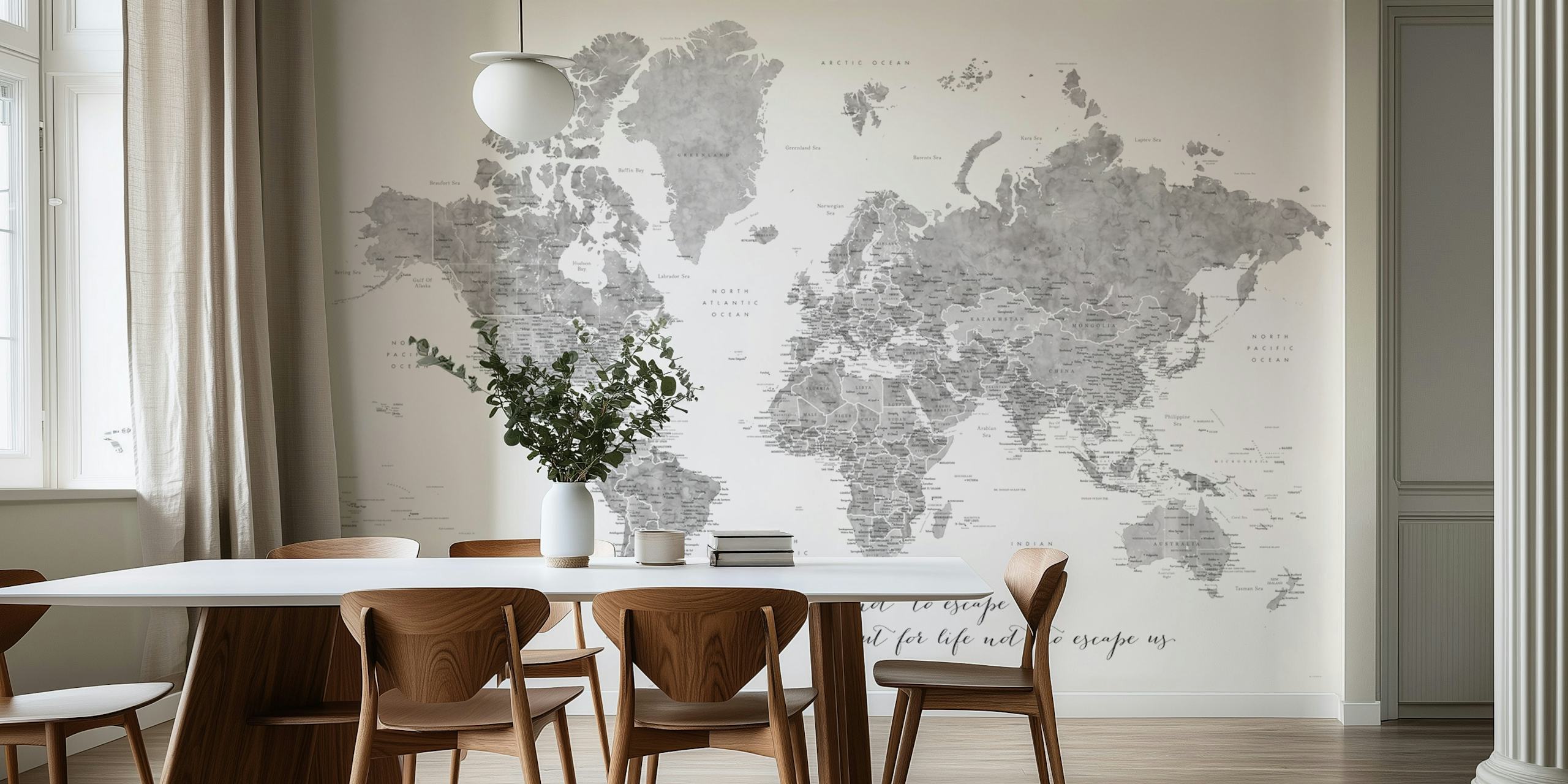 Elegant verdenskart tapet i et rom