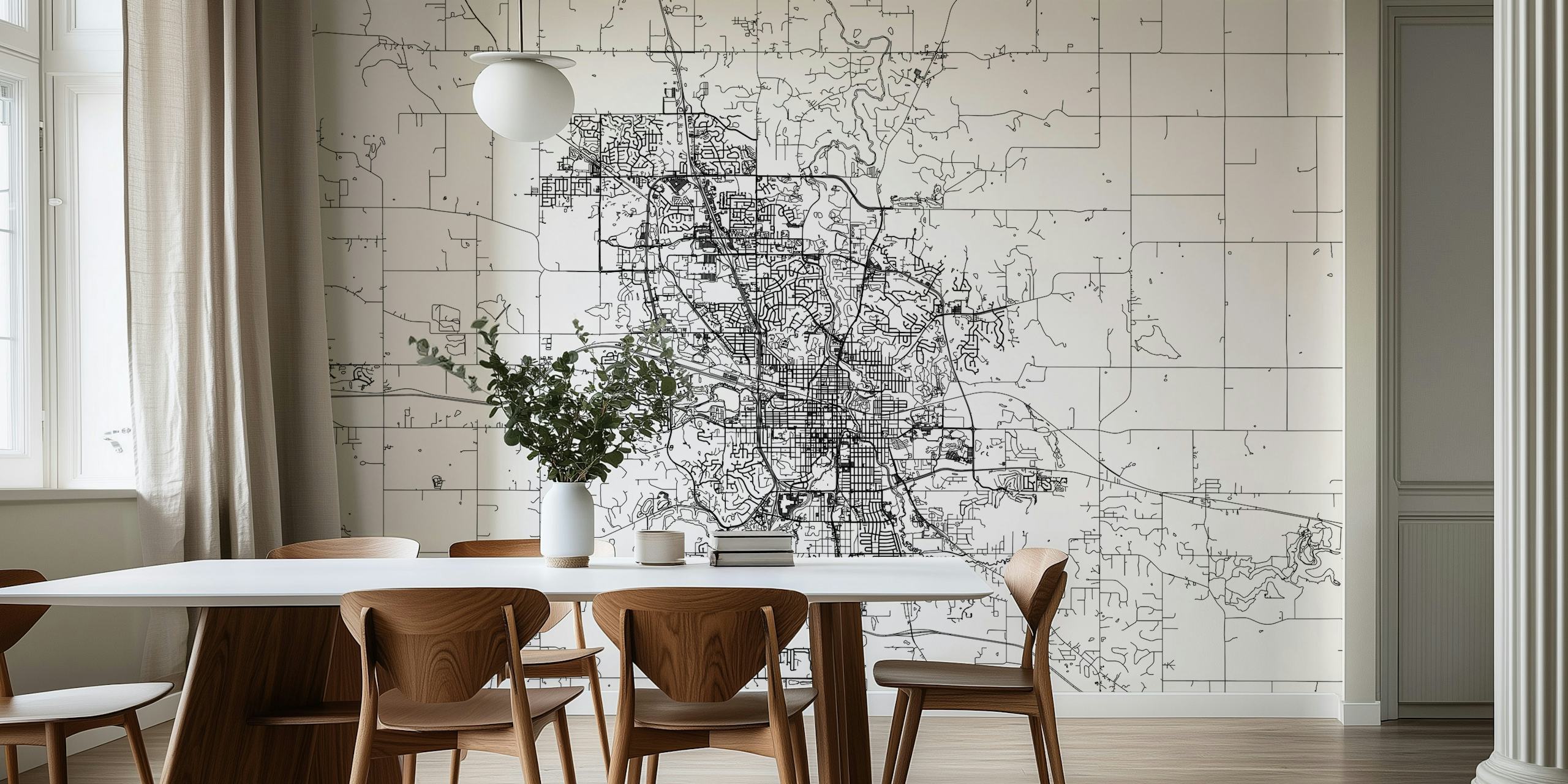 Black and white map of Rochester city with intricate details wallpaper