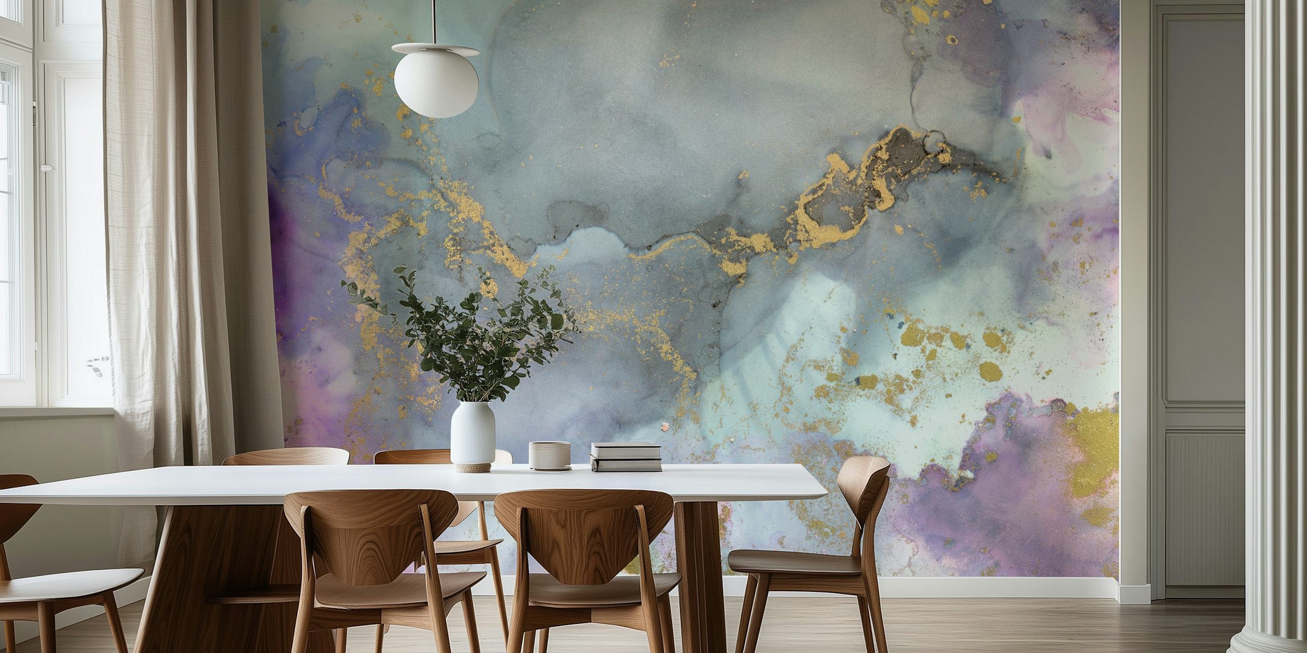 Alcohol Ink Grey Gold Marmor veggmaleri med røykgrå og gullmønstre