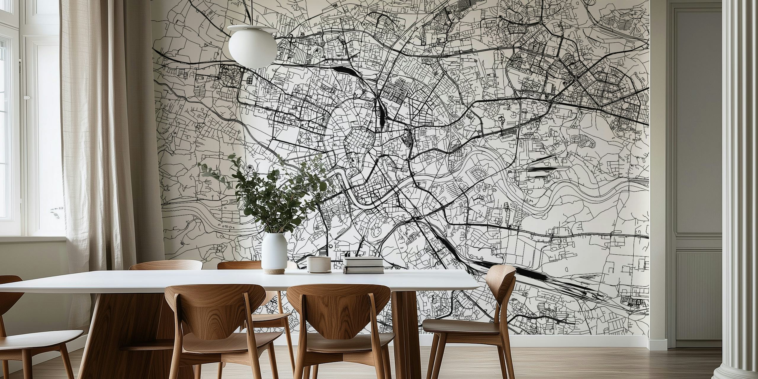 Krakow city map in black and white wallpaper