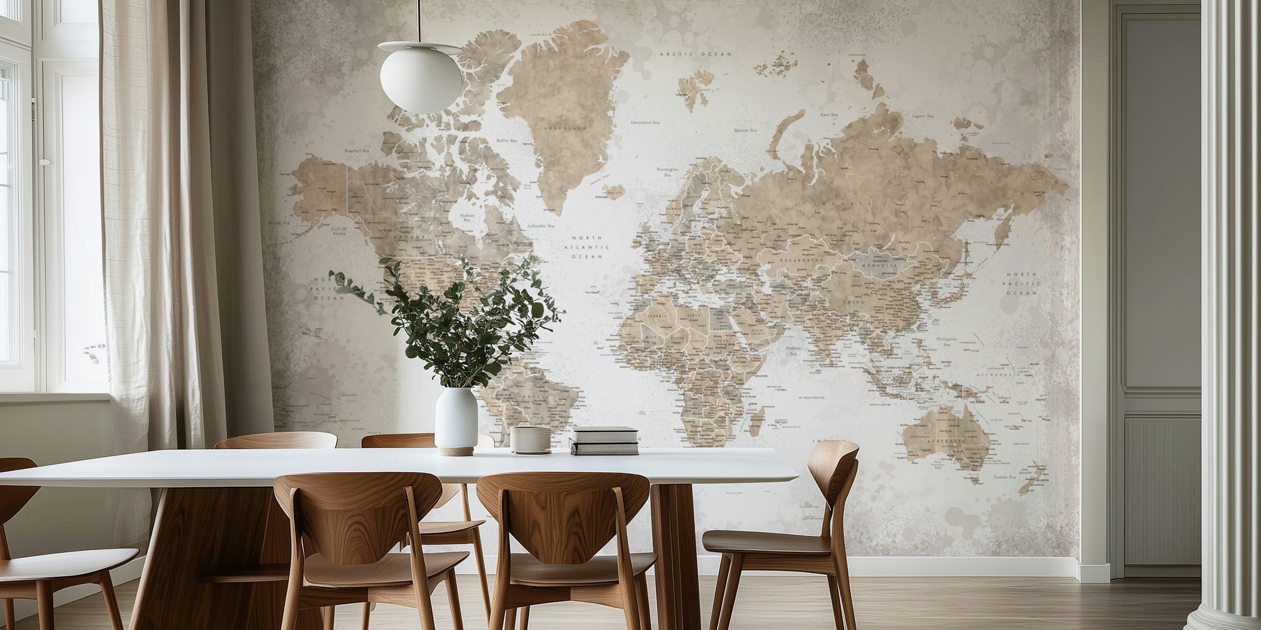 Fototapeta Kacia Detailed World Map v starožitném stylu s neutrálními tóny