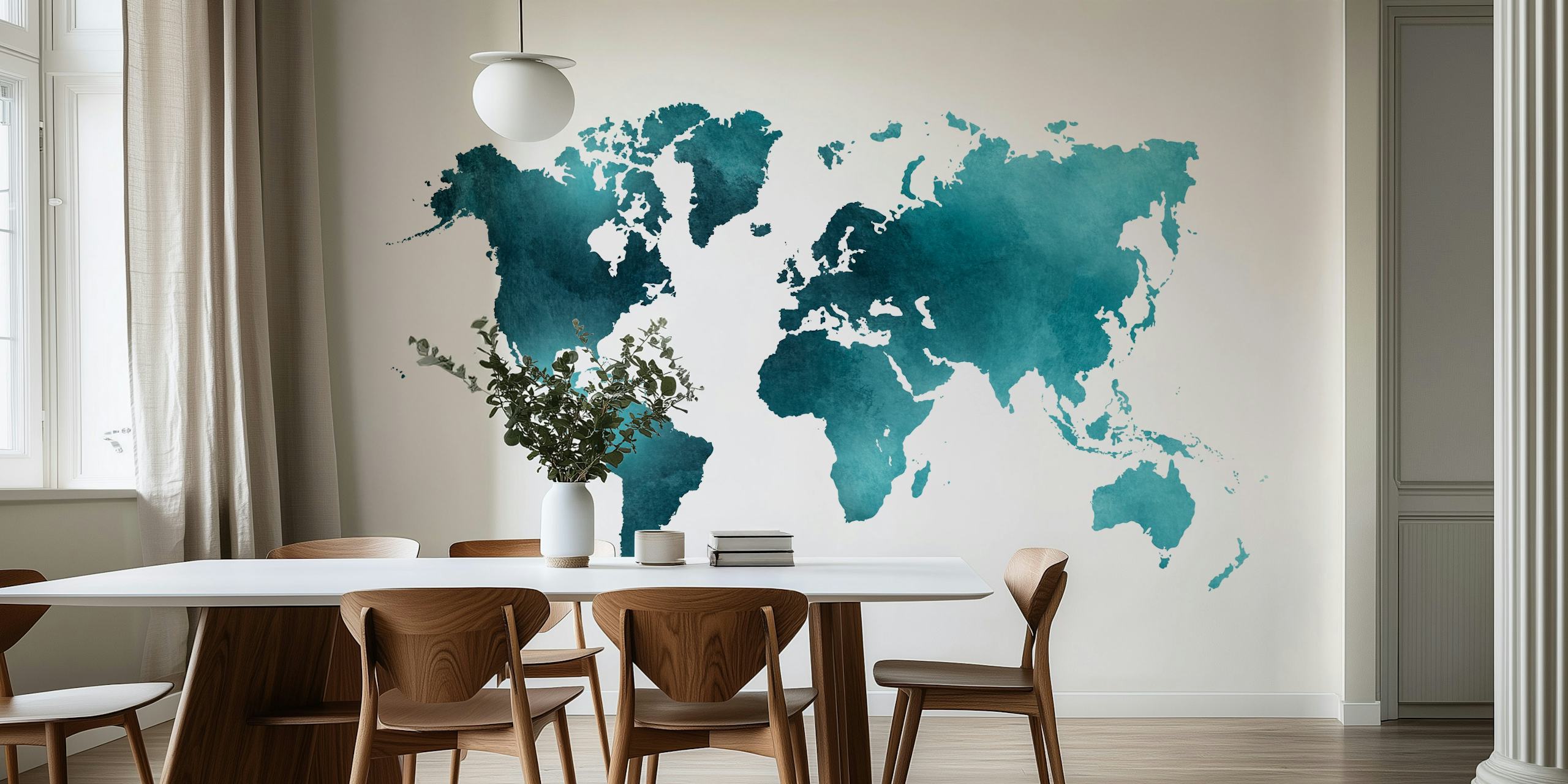 Fotomurais paisagistícos Mapa mundial azul-petróleo e turquesa
