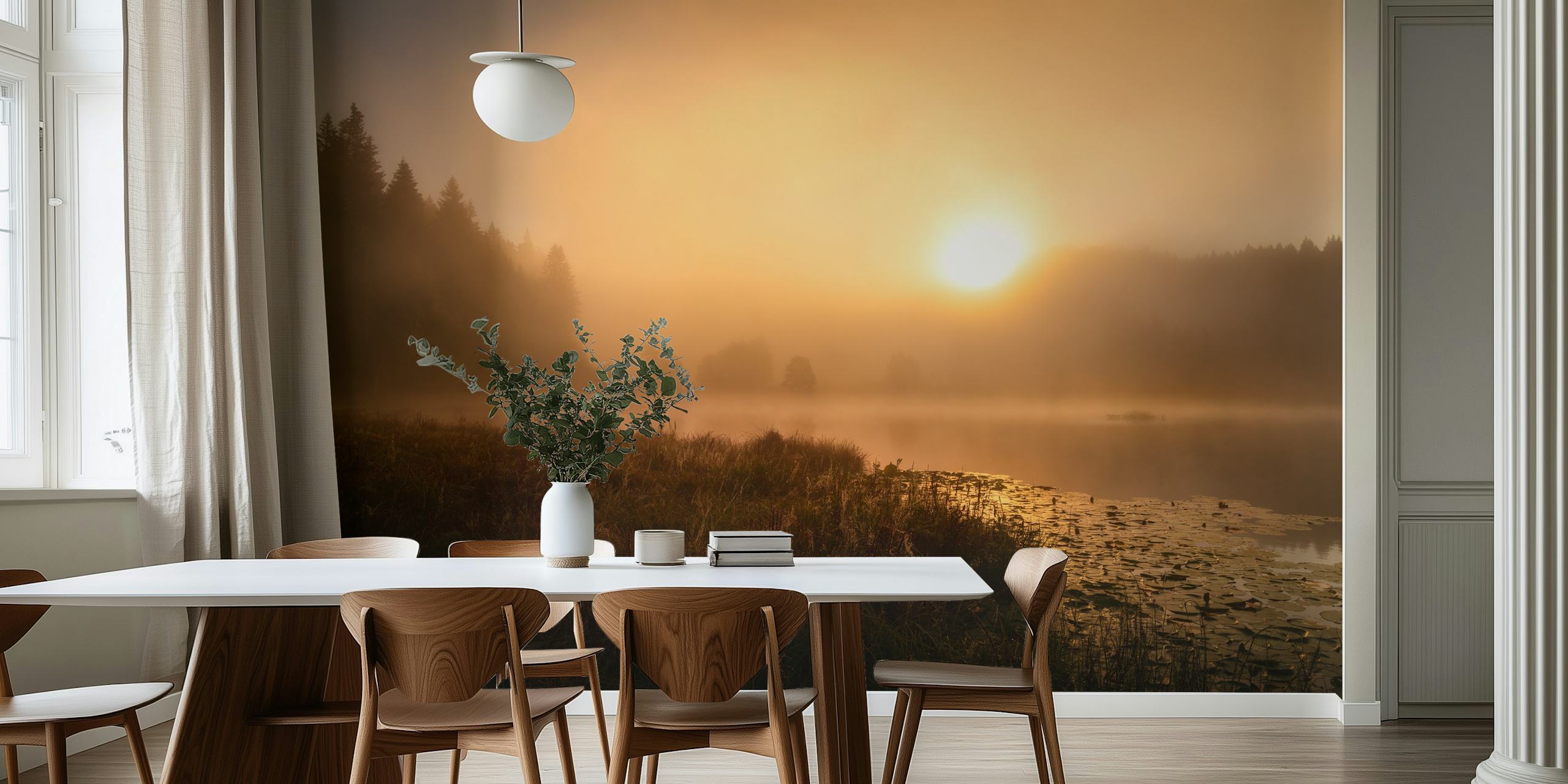 Misty Autumn Morning Landscape Wall Mural
