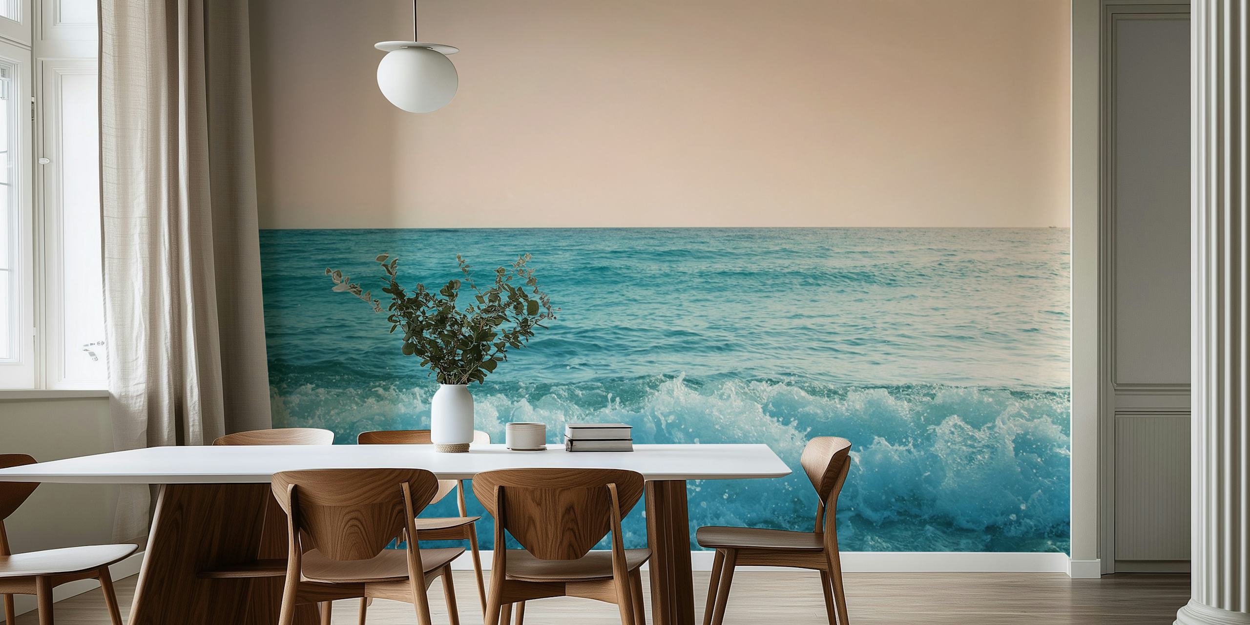 Pastel ocean waves with soft blues and turquoise tones wallpaper