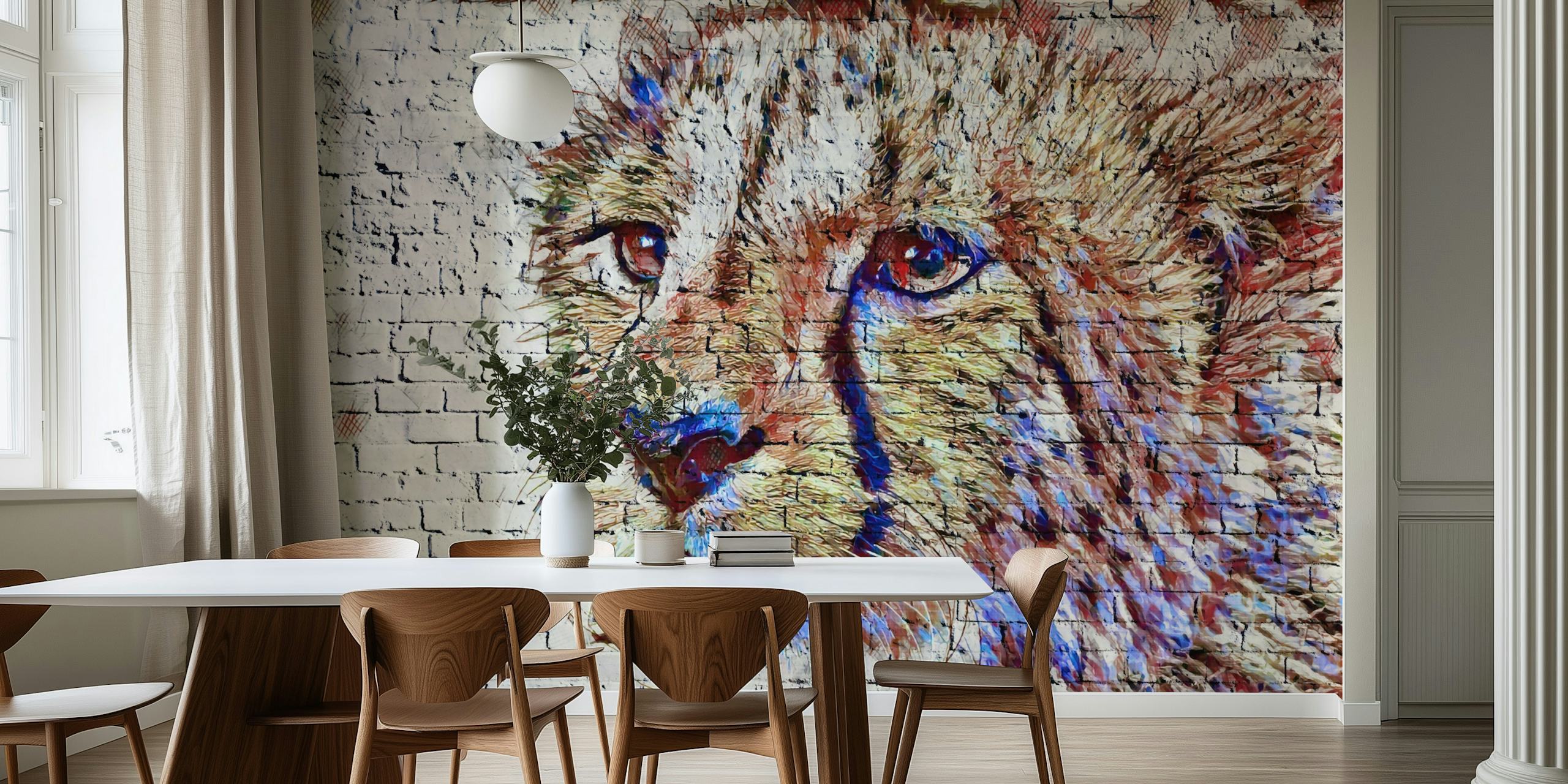 Cheetah graffiti wallpaper in a room