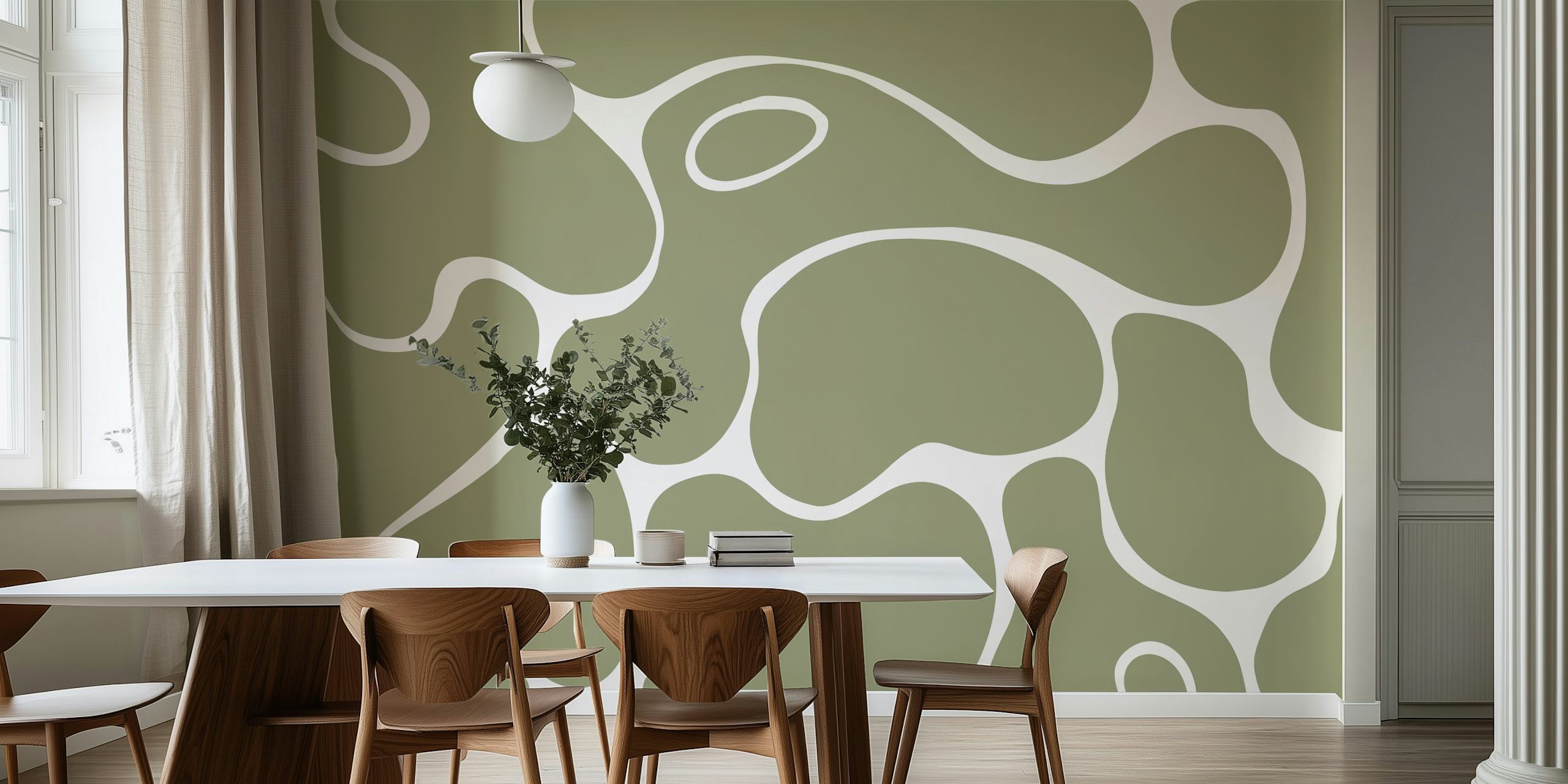 Abstract green shapes with white outlines wallpaper