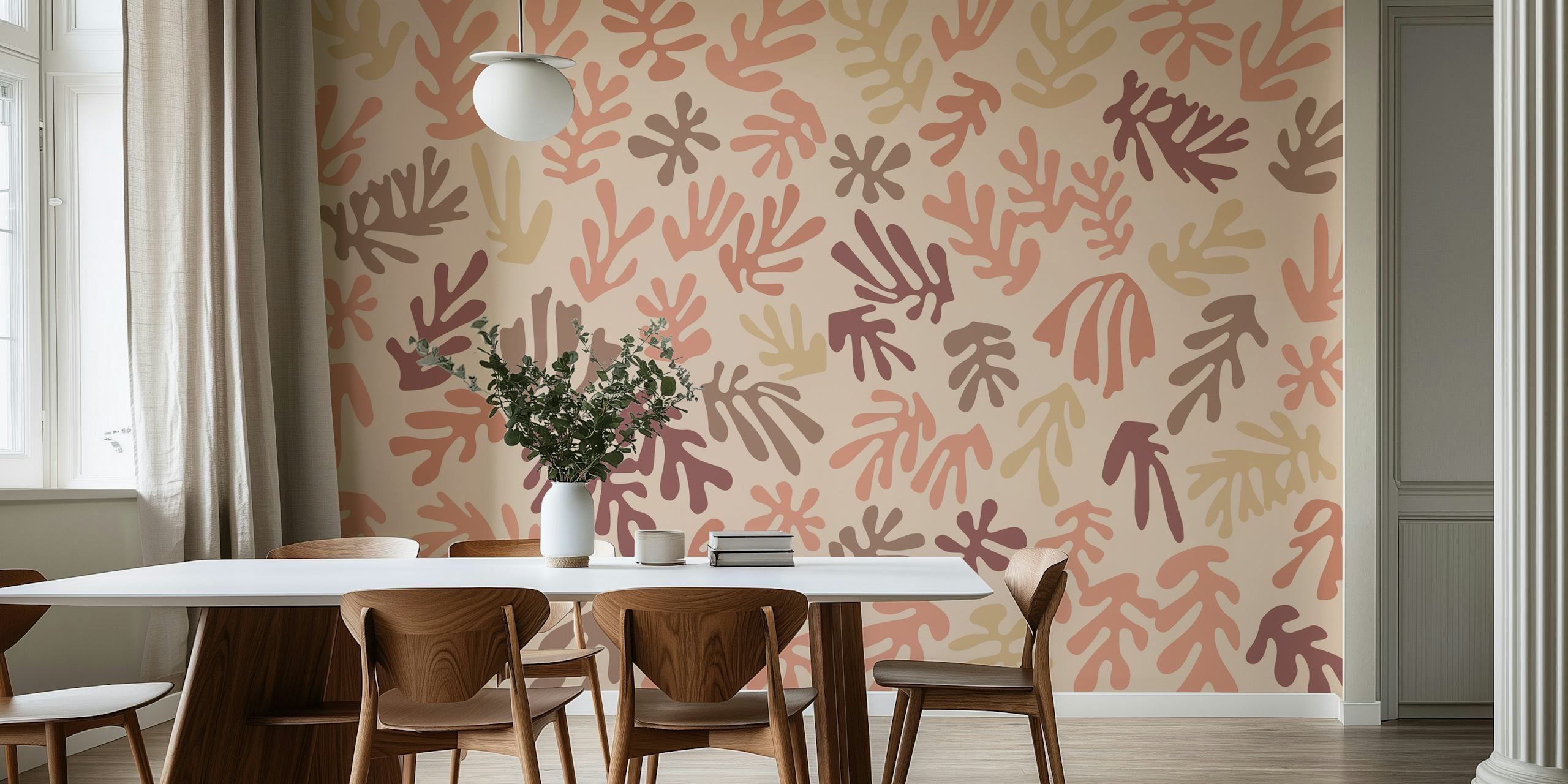 Matisse Quartz Rose abstract botanical wall mural with rose-tinted patterns