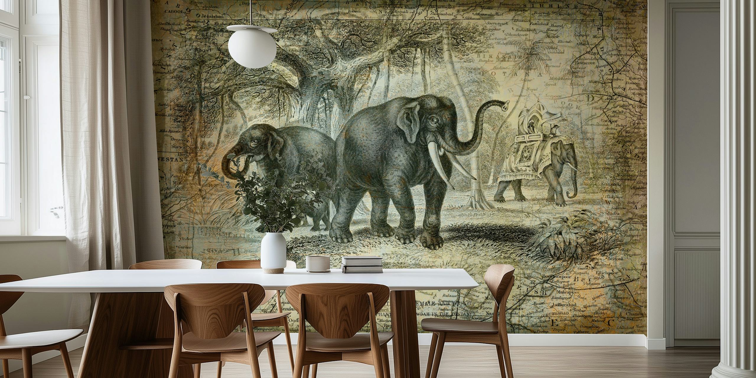 Papel de parede Elephants Of India em um ambiente de quarto