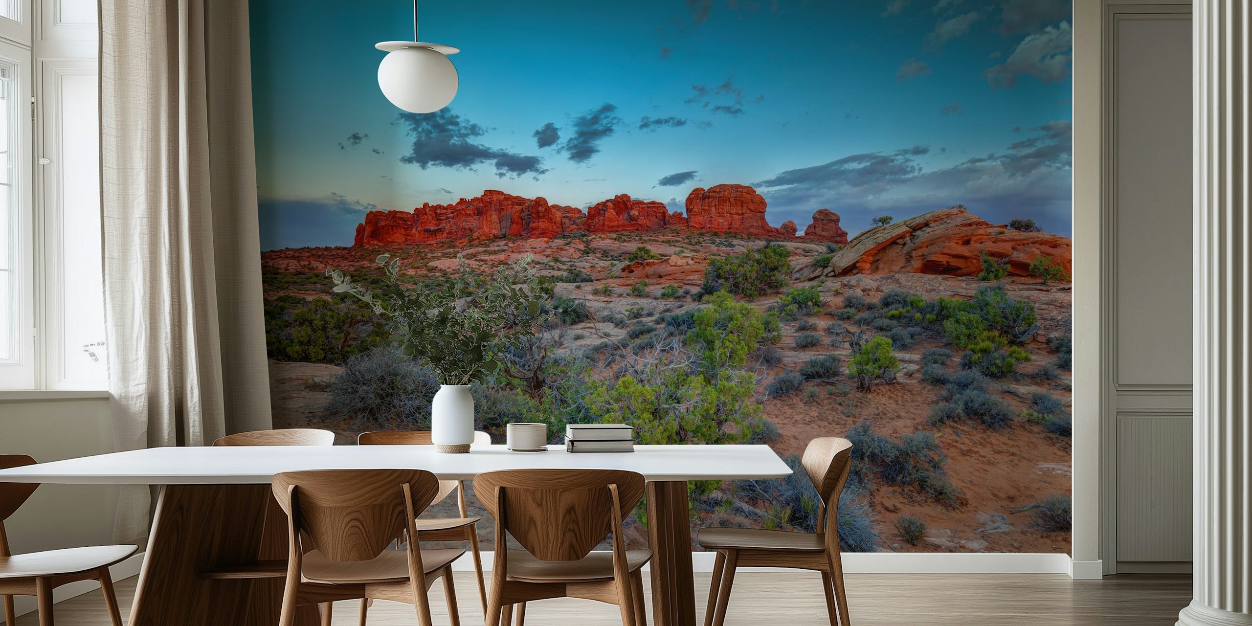 A Rock and Glow Sunset wallpaper in een kamer