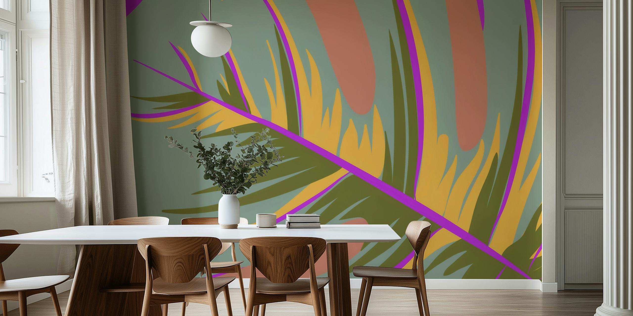 Minimal Bright Monstera Leaf wallpaper in a room