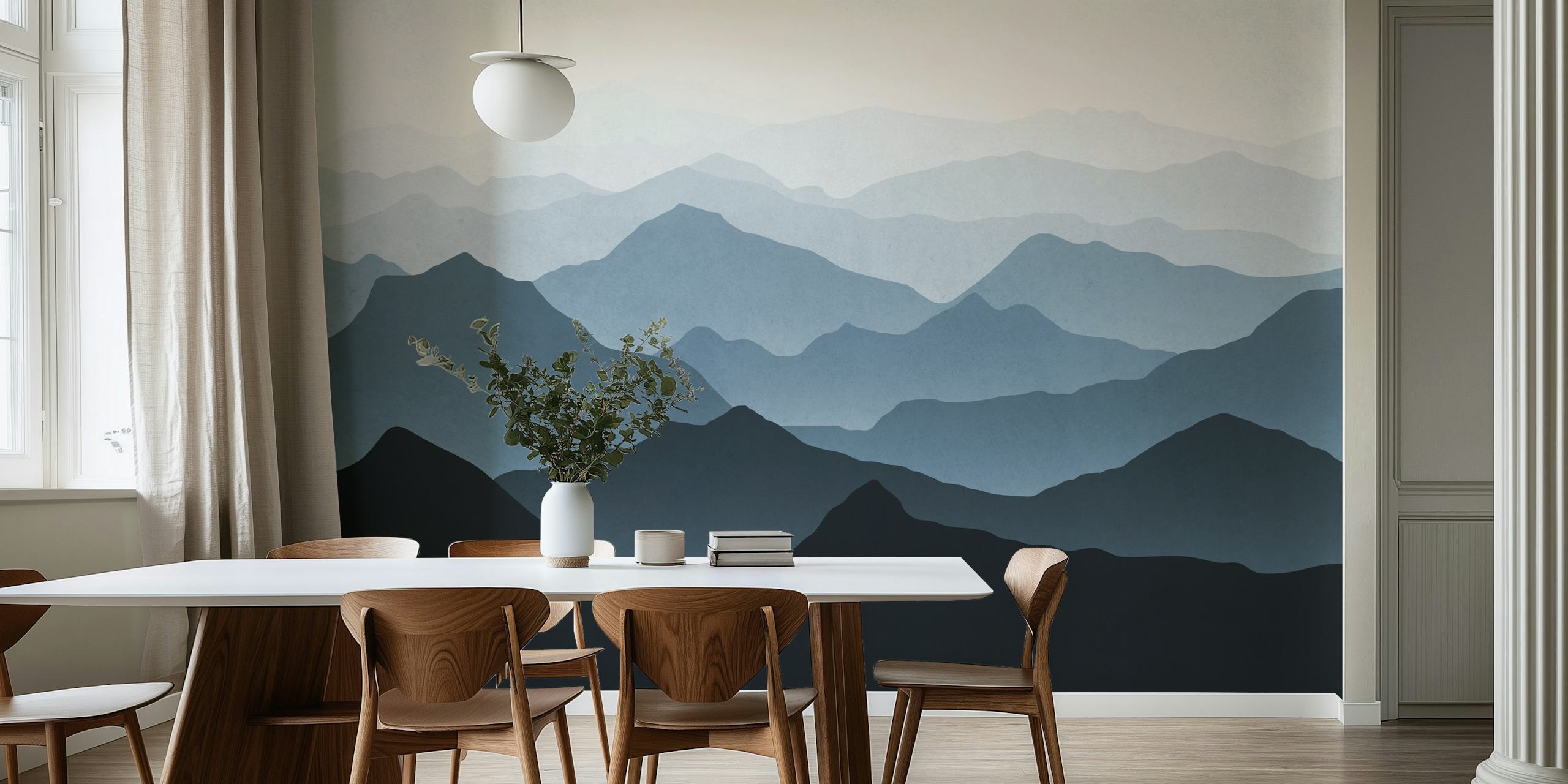 Blue mountains II wallpaper displayed in a room