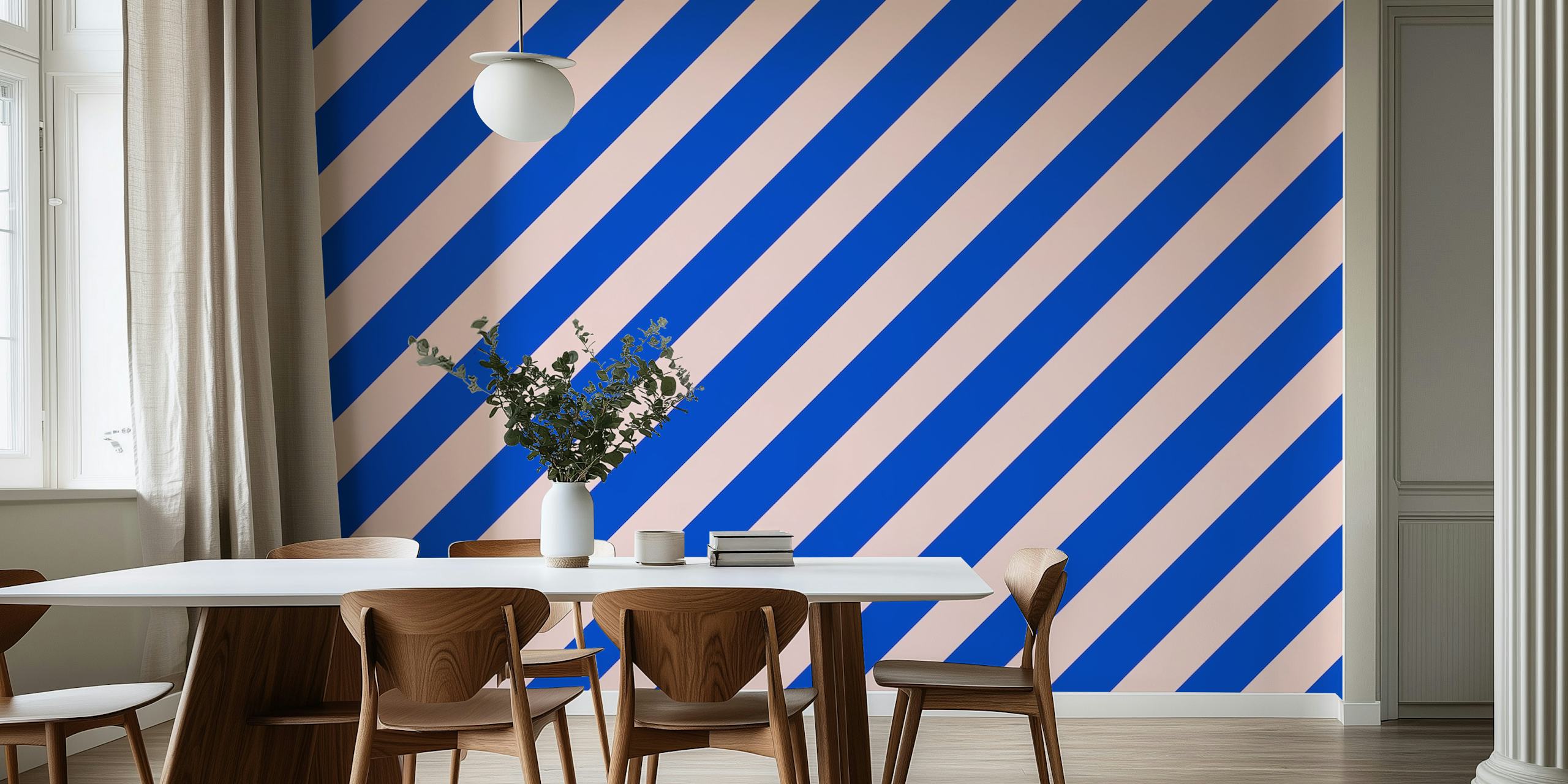 Diagonal stripes in pink and blue on a wallpaper design