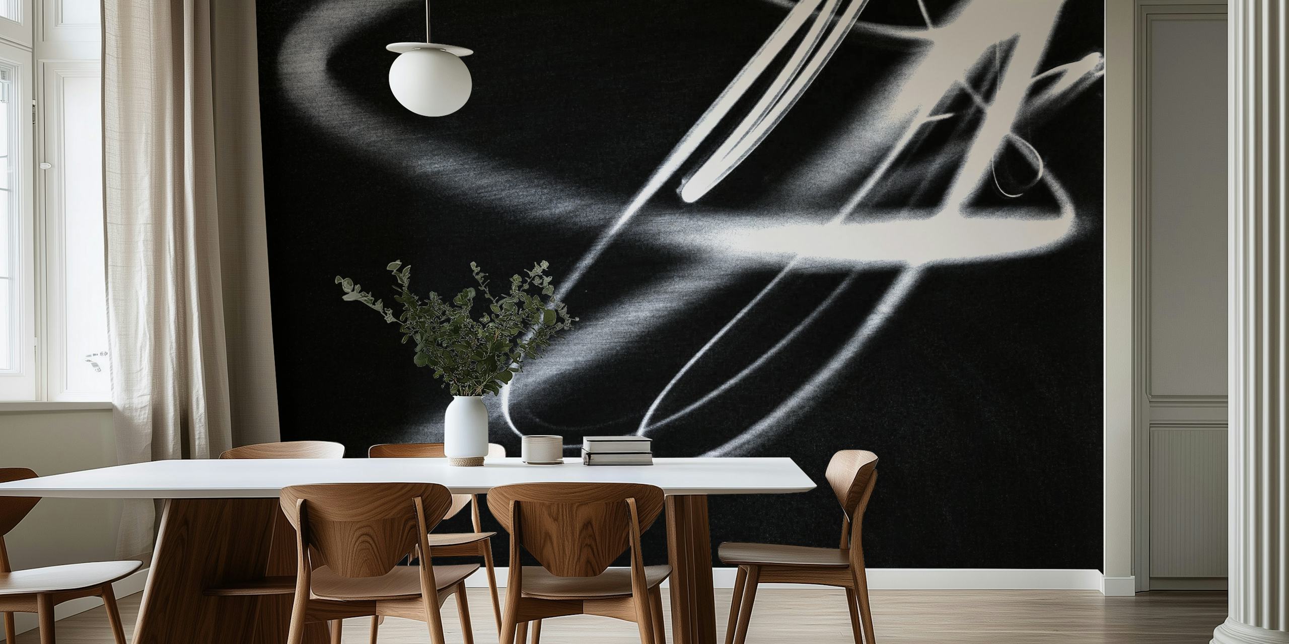 Black and white abstract patterned wallpaper with dynamic lines